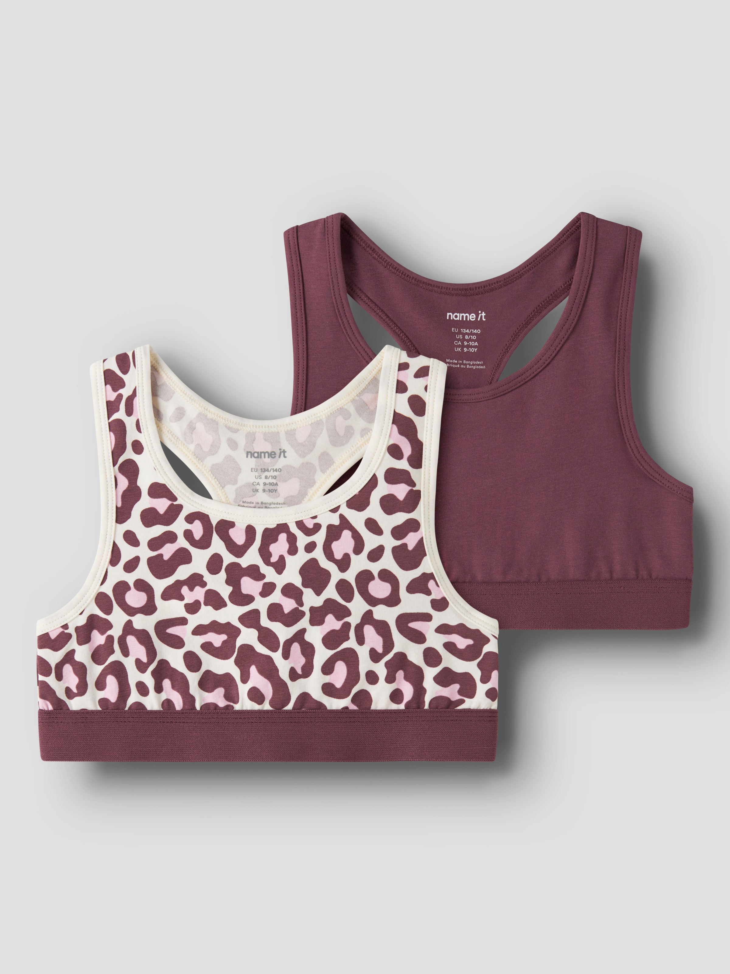 Name It Bustier »NKFSHORT TOP 2P LEO NOOS« Paquet, 2 mélange de coton, uni et imprimé en set