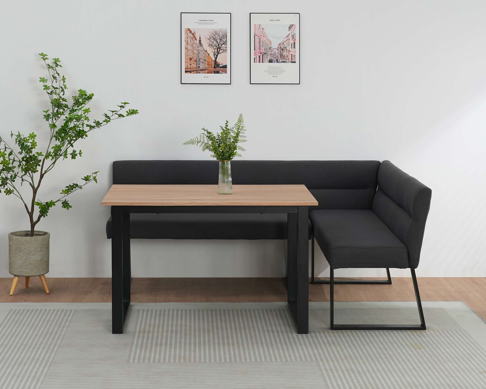 GOODproduct Banc de salle à manger »Ivanna« schwarzes Metallgestell, Webstoff Bezug, Breite 193/152