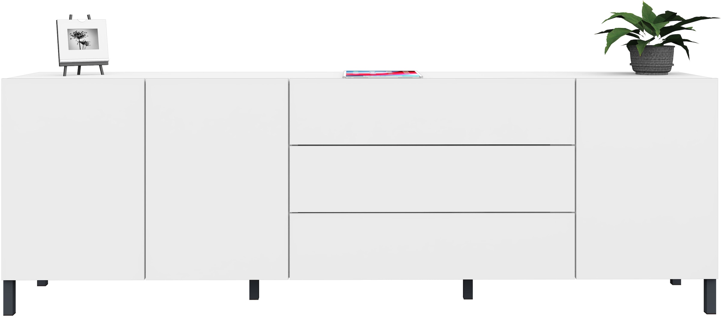 borchardt Möbel Buffet »Sophia, Grifflos mit schwarzen Metallfüssen« 152 oder 190cm, viel Stauraum, grifflos, praktisch, mehrere Grössen