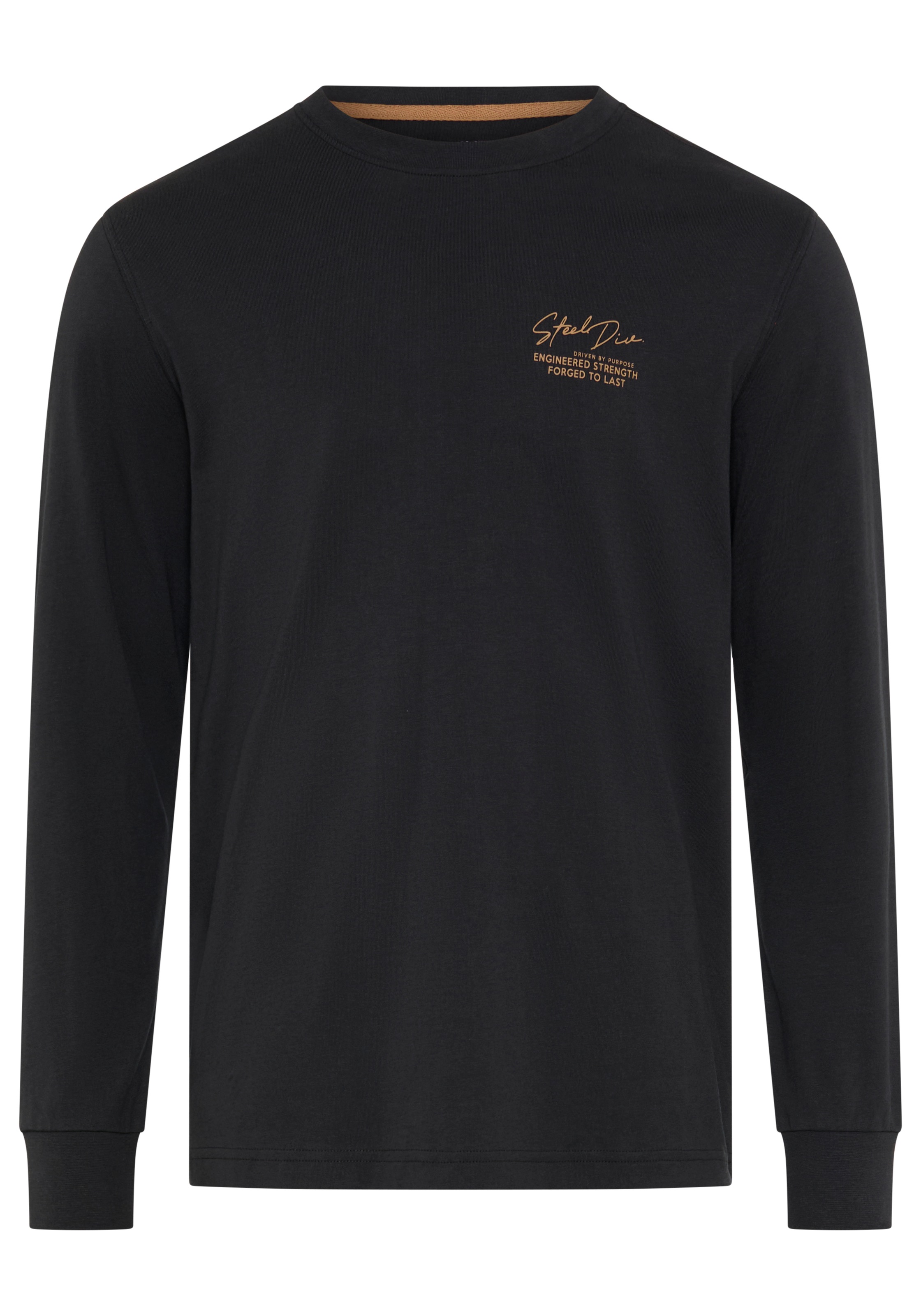 Man's World Rundhalsshirt schmale Passform, mit Langarm, unifarben, mit Print und Stickerei