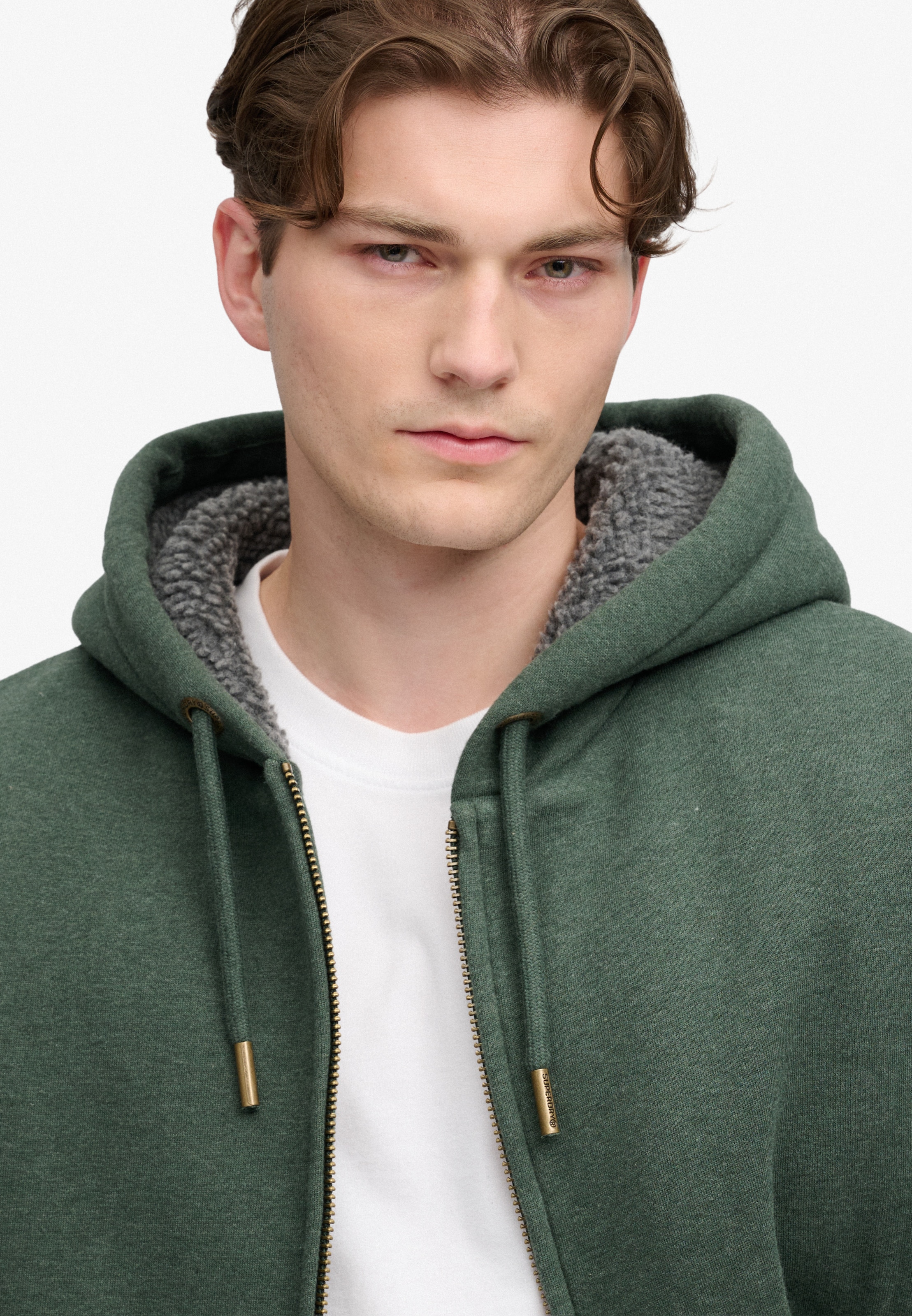 Superdry Sweat à capuche »BORG LINED ZIPHOOD« Mélange de coton, coupe slim