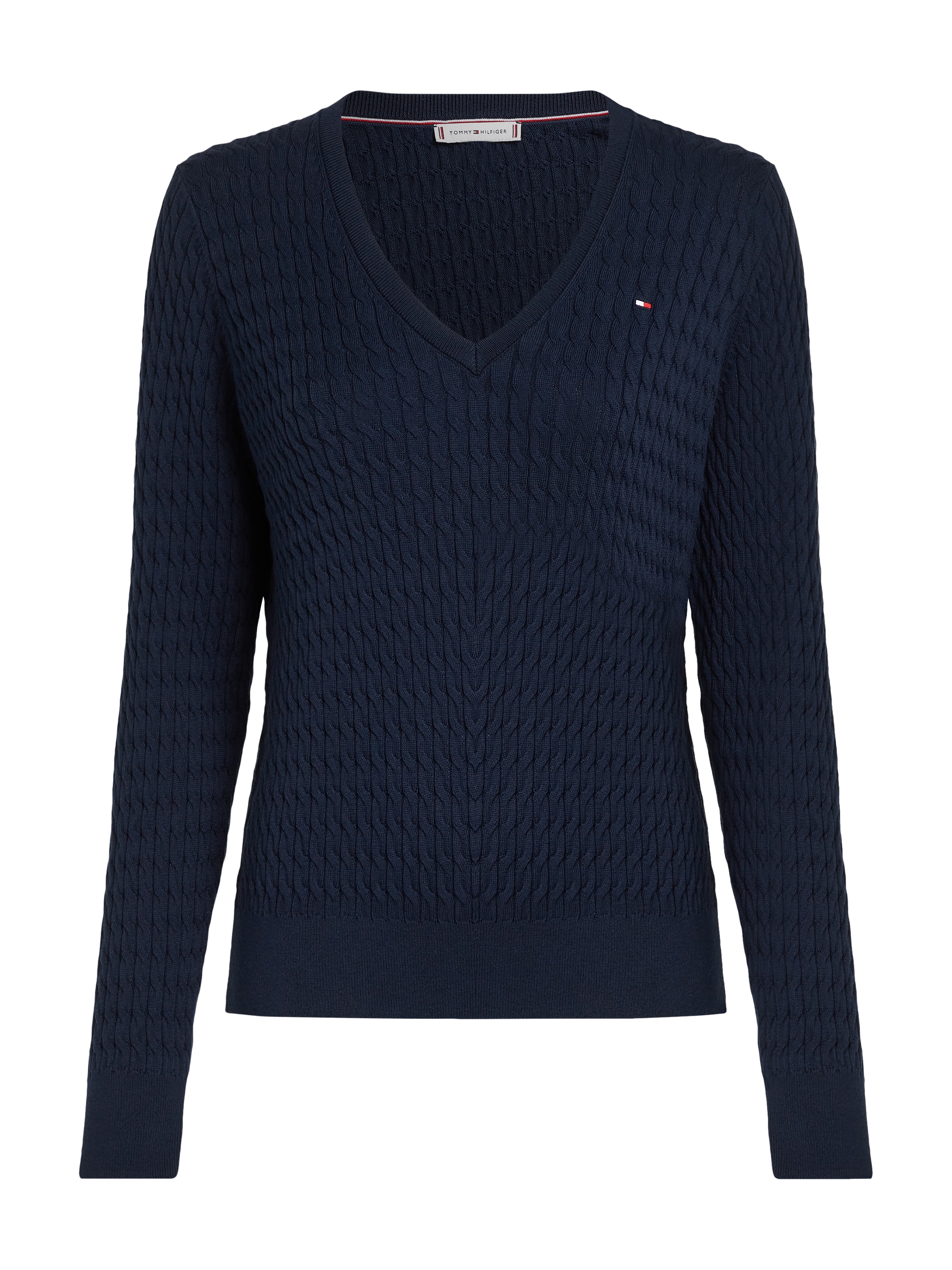 Tommy Hilfiger Pull en tricot »CO CABLE FINE GG V-NK LS SWT« coton, avec motif torsadé