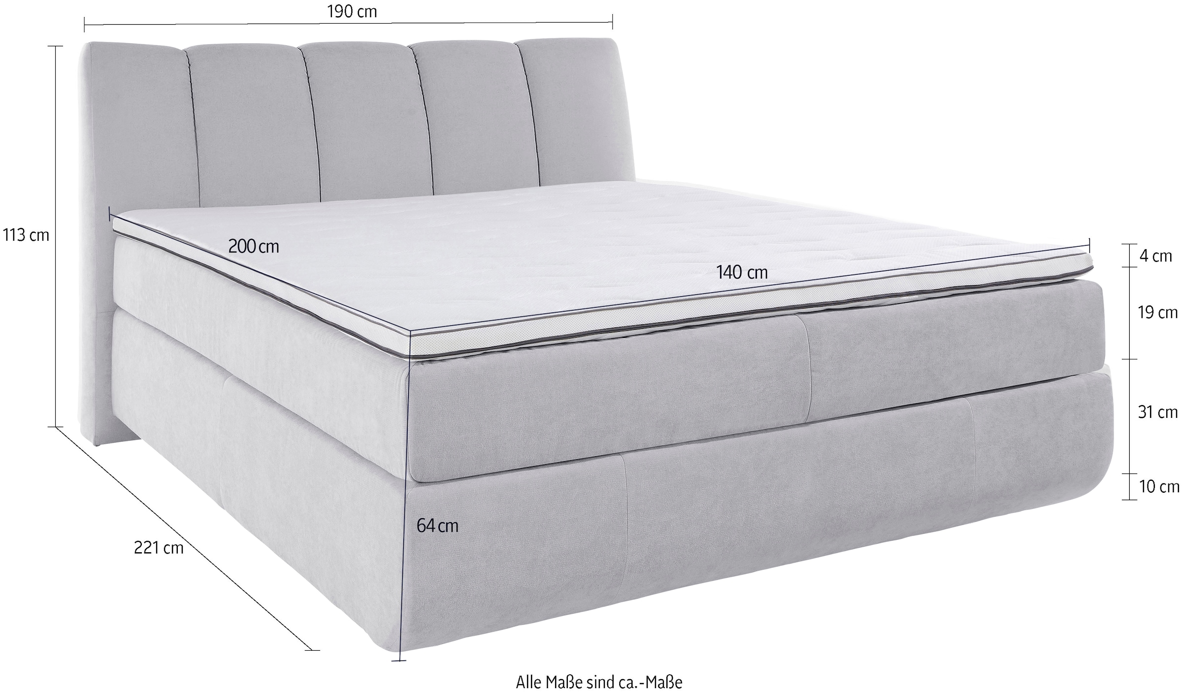 Home affaire Lit boxspring »Océane« sans contact avec le sol - effet flottant, différents degrés de fermeté (aussi H4)