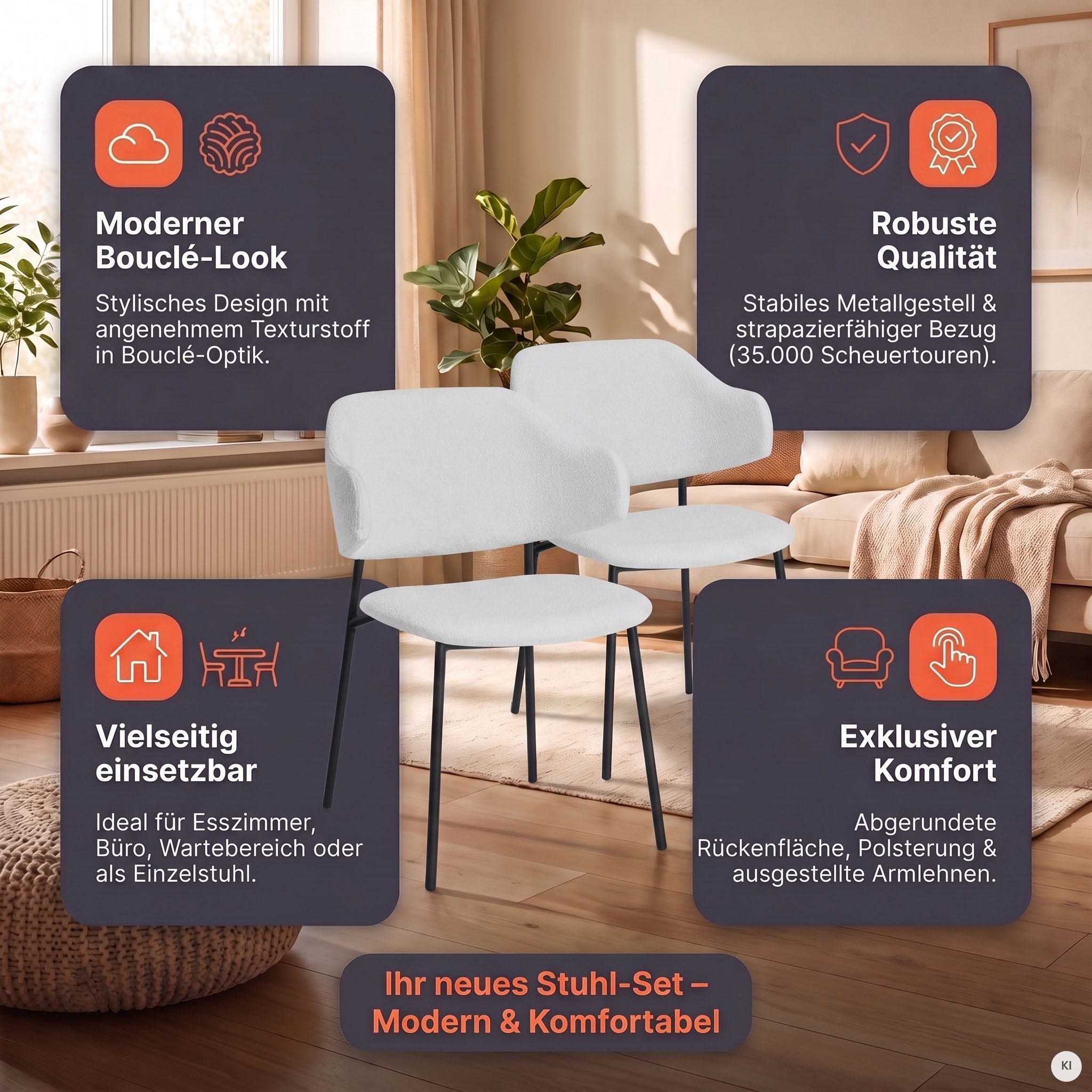 SalesFever Chaise avec accoudoirs »Komfortabler Esszimmerstuhl mit Stil« (Ensemble) 2 cuisset de 2 : structure design avec accoudoirs évasés