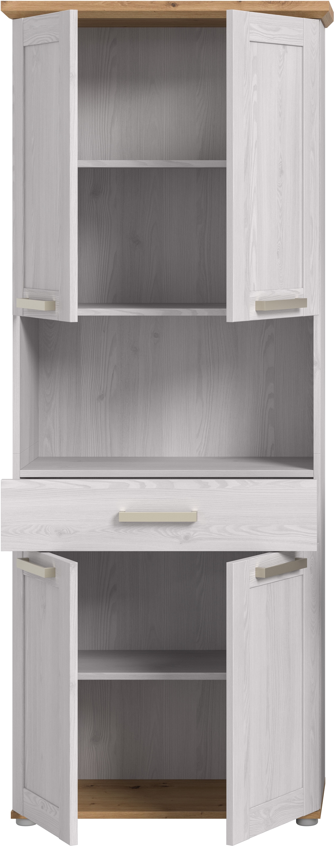 welltime Armoire haute »COSENZA, Höhe 187cm, 4 Türen, 1 Schubkasten, 1 offenes Fach« in Landhausoptik, mit weiteren Artikel der Serie kombinierbar, 1 cuis tlg. Hochschrank, Bad, Badezimmerschrank