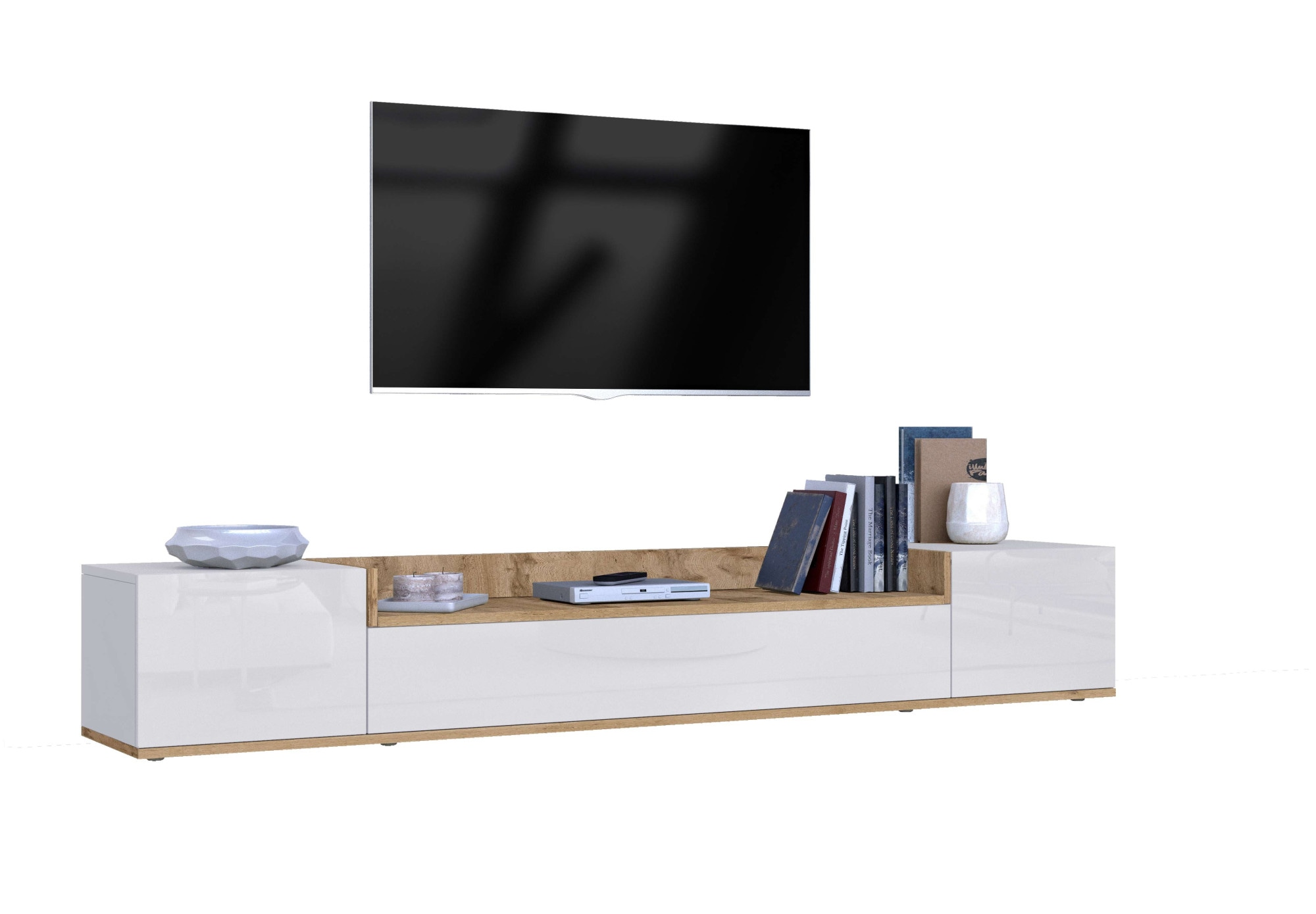 GOODproduct Table basse »BOLSENA,TV-Kommode, TV-Möbel,TV-Bank, 4 Fächer und offenes Ablagefach« 1 cuis tlg. Breite 200 cm,stehend/hängend,Fronten Hochglanz lackiert,Made in Italy