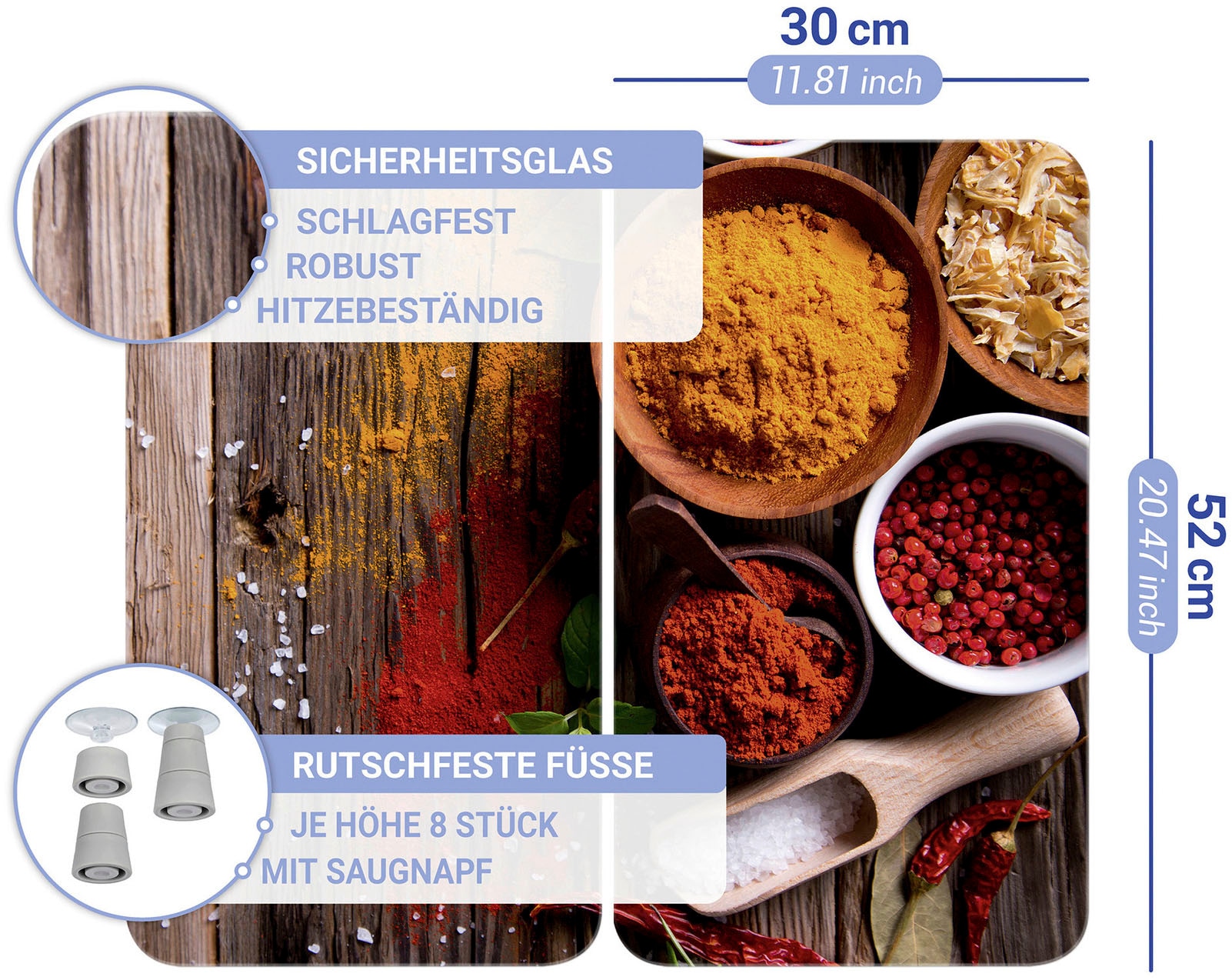 WENKO Herd-Abdeckplatte »Universal Modell Gewürze« Herdabdeckung für alle Herdarten, kratzfest, mit rutschfesten Füssen