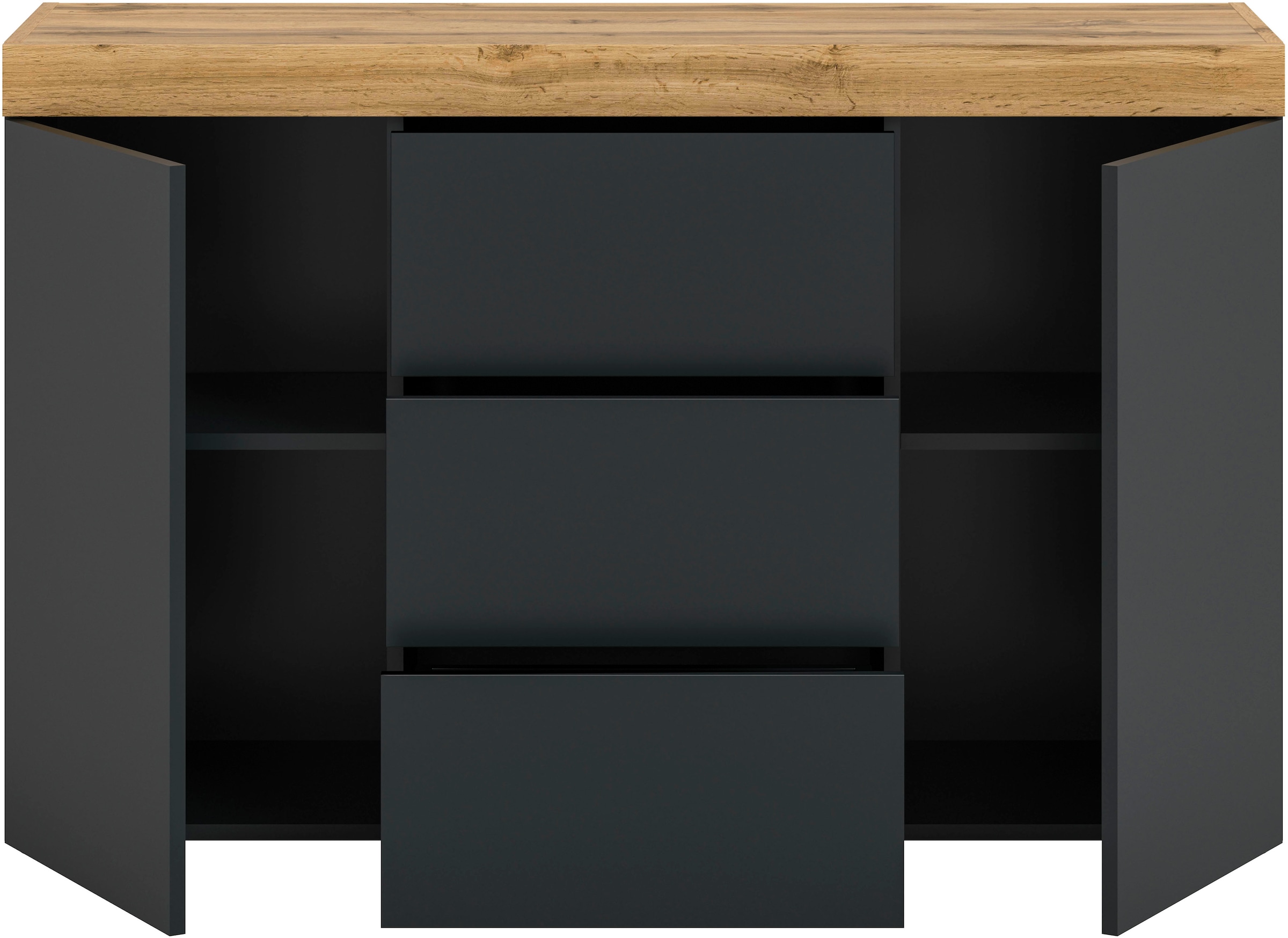 GOODproduct Sideboard »MAMBO, TOPSELLER!, Breite 125cm, 2 Türen, 3 Schubkästen, push-2-open« 2 farbige Ausführung, in verschiedenen Farben erhältlich, 1 Stk. tlg. Sideboard, Kommode, Wohnzimmer, Flur, Arbeitszimmer
