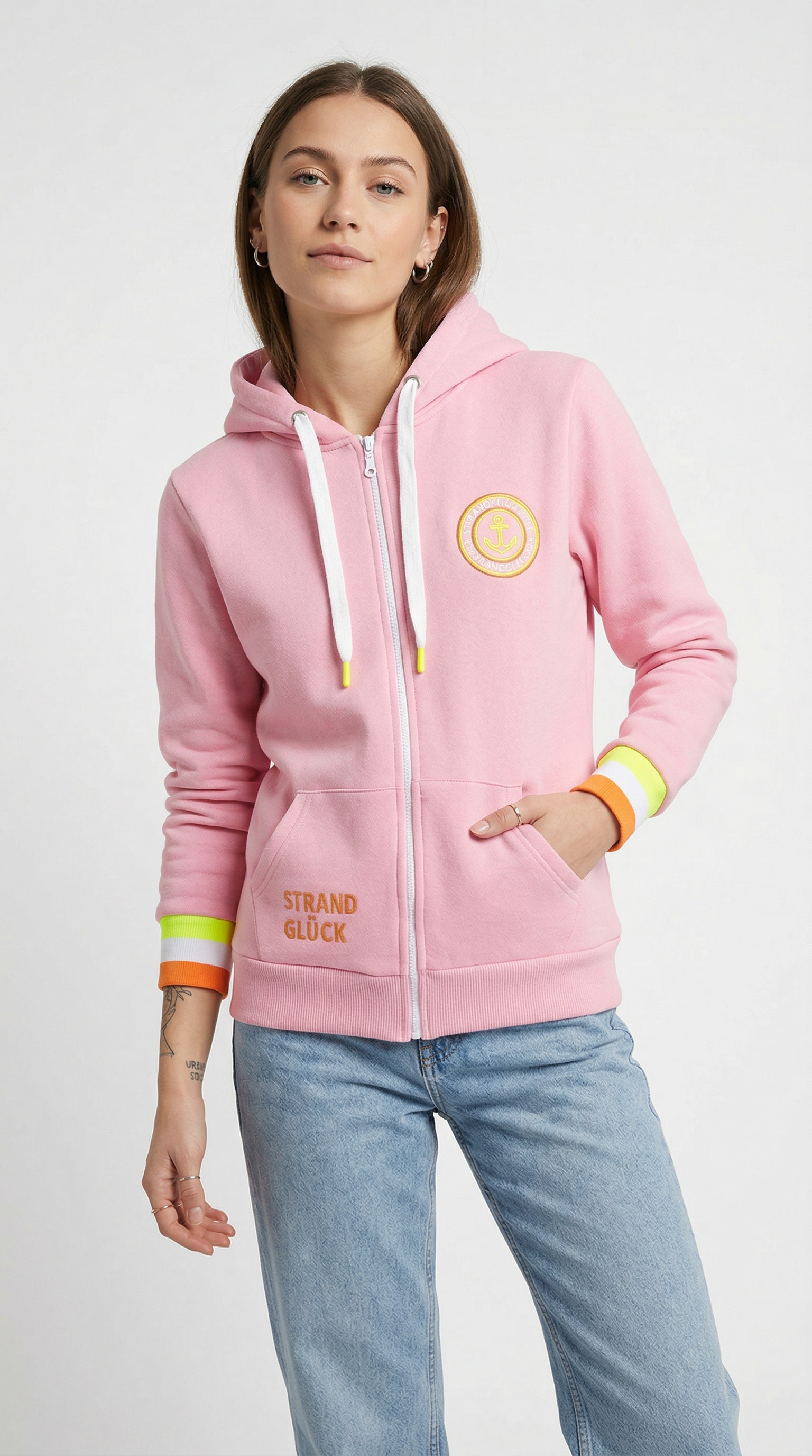 Zwillingsherz Kapuzensweatjacke Regular-Fit, Kapuze, Langarm, Reissverschluss, Neon-Details