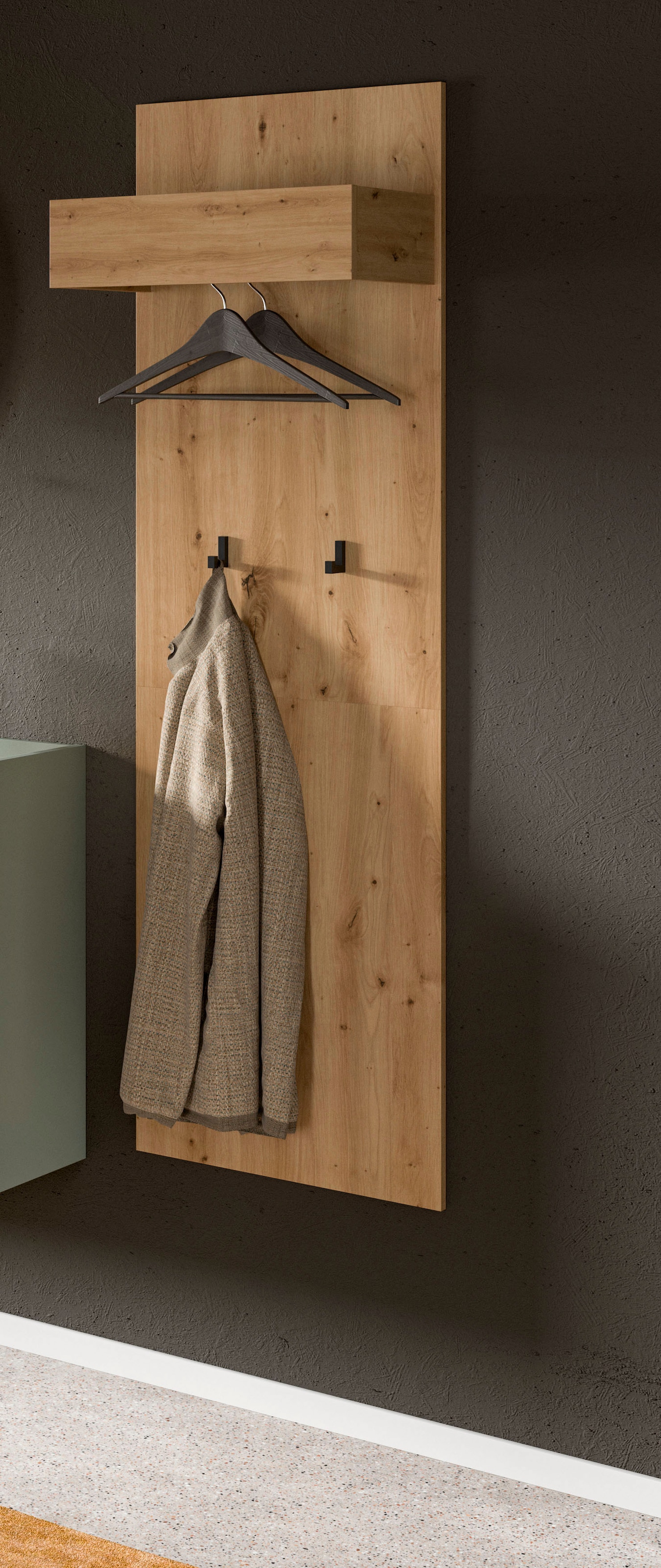 Home affaire Panneau de vestiaire »EVRID, Höhe 160 cm, inkl. 2 Metall-Haken, Kleiderstnage und Hutablage« individuell mit anderen Artikel der Serie EVRID erweiterbar, 1 cuis tlg. Paneel, Hakenleiste, Wandboard, Garderobe, Wandpaneel