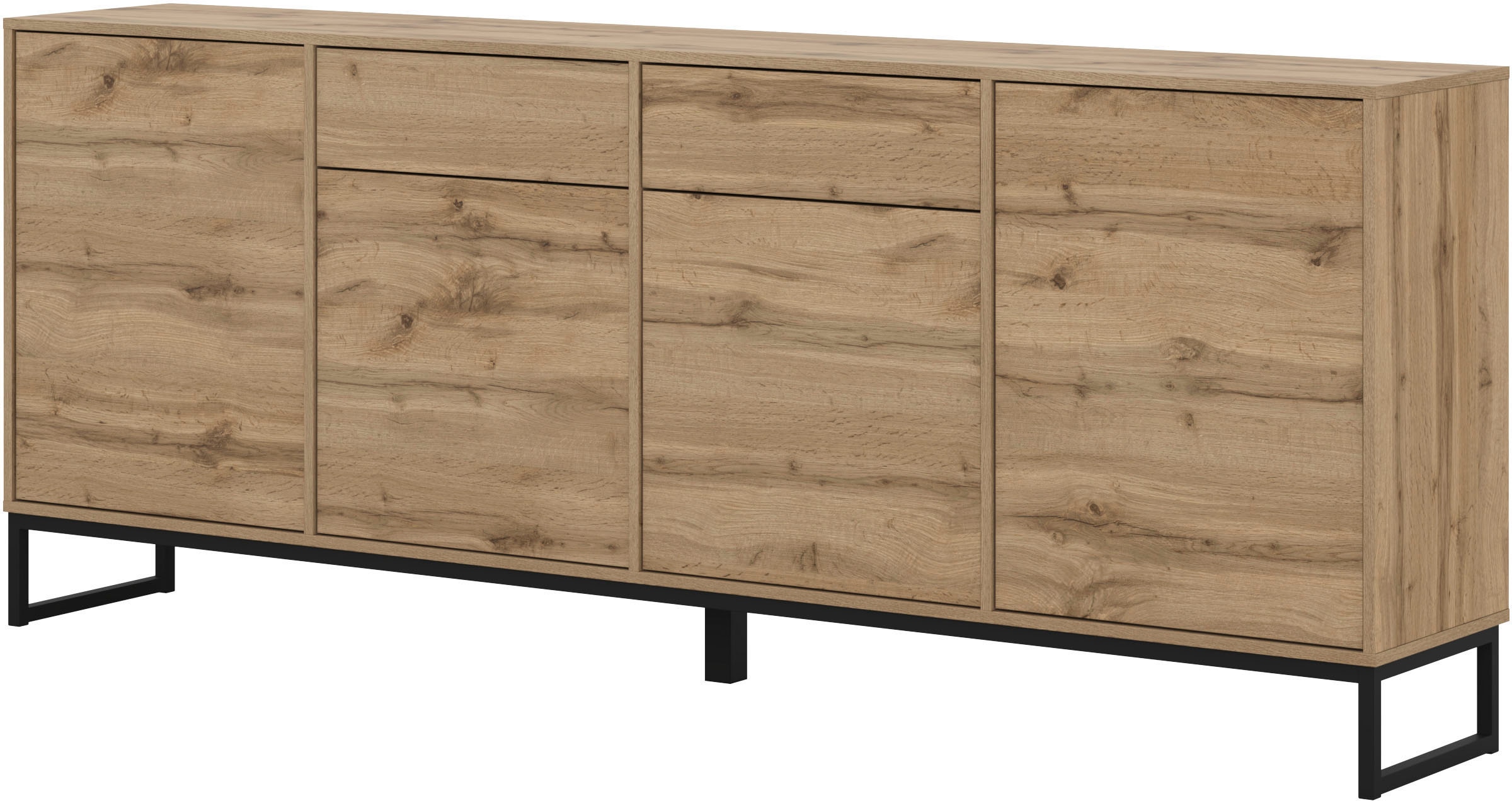 GOODproduct Sideboard »Loft, Breite 208,5 cm, grifflose Kommode 4 Türen/2 Schubkästen.« Schubladenschrank mit viel Stauraum, Einlegeböden verstellbar