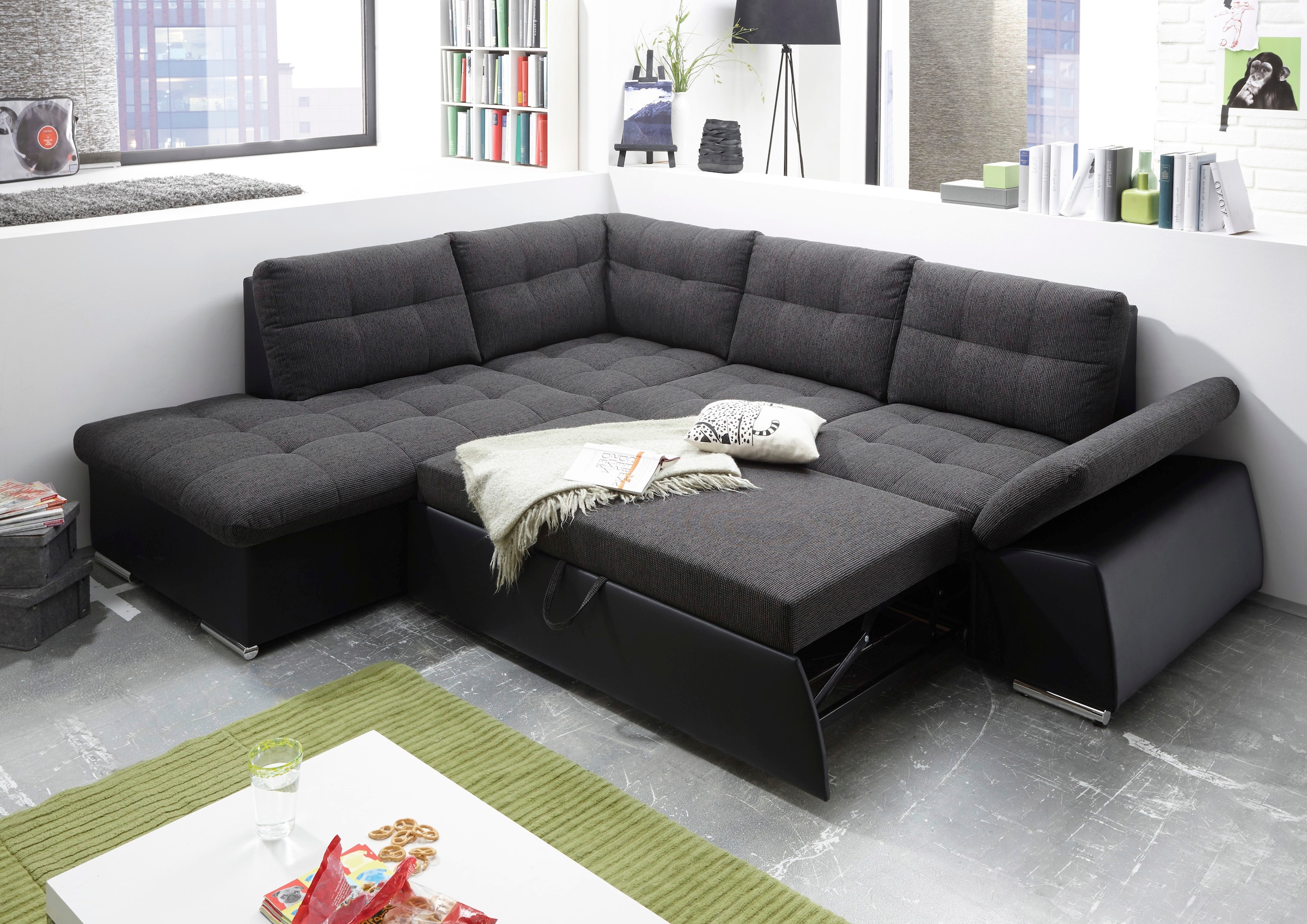 ED EXCITING DESIGN Canapé d'angle »Jakarta L-Form« avec fonction lit, réglage des accoudoirs, appuie-têtes & 2 coussins lombaires