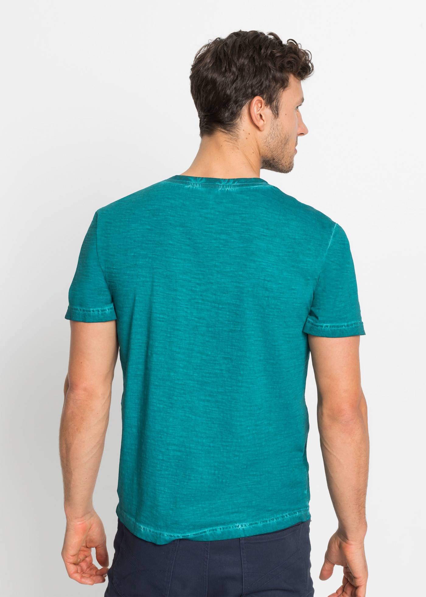 bonprix T-shirt Henleys Regular fit, Kurzarm, aus Baumwolle, Fade Out Look