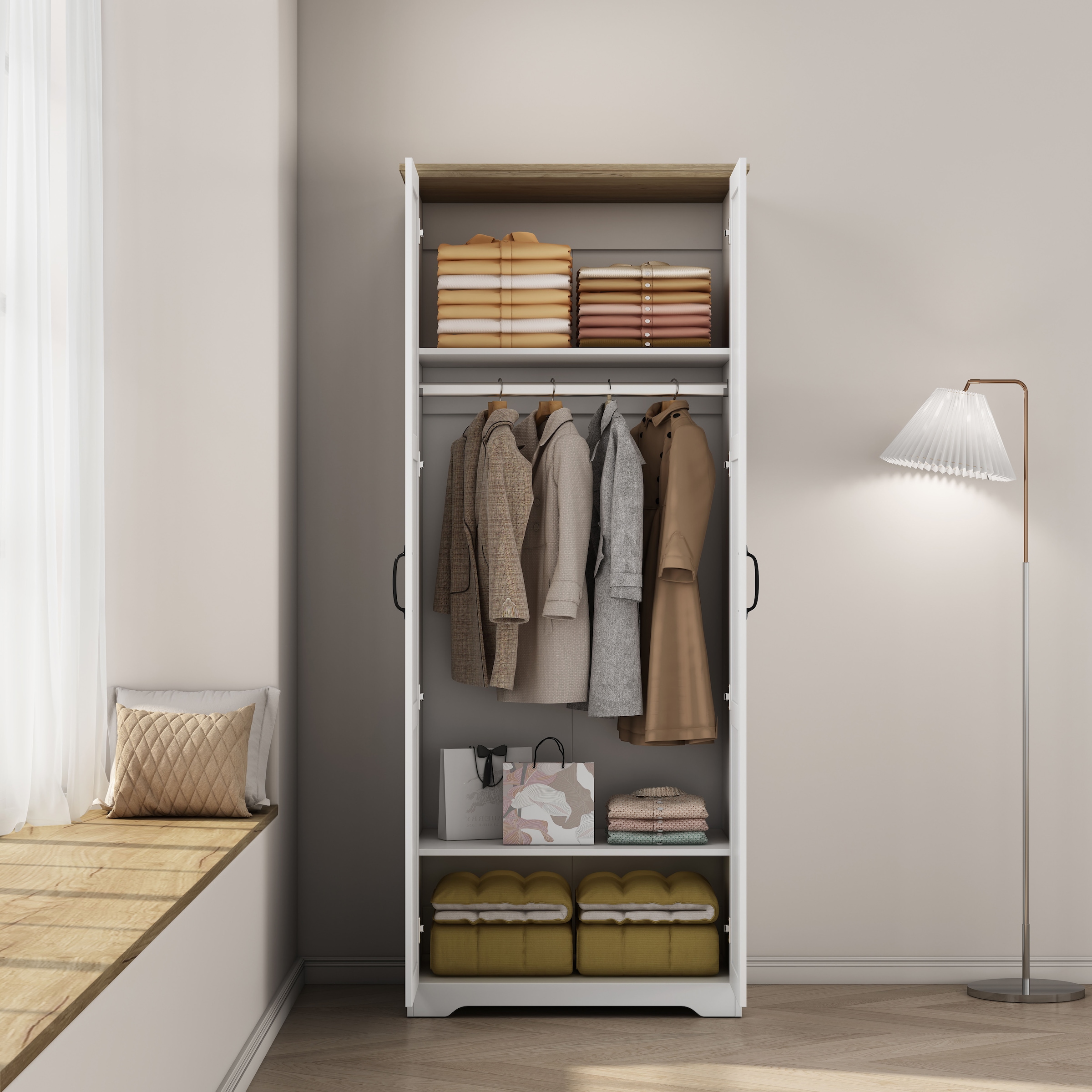 GOODproduct Armoires à vêtements »Emmilia Schrank Schlafzimmerschrank im Landhaus Design« Landhaus Schrank mit  2 Türen in Breite 82,7cm, Höhe 2m