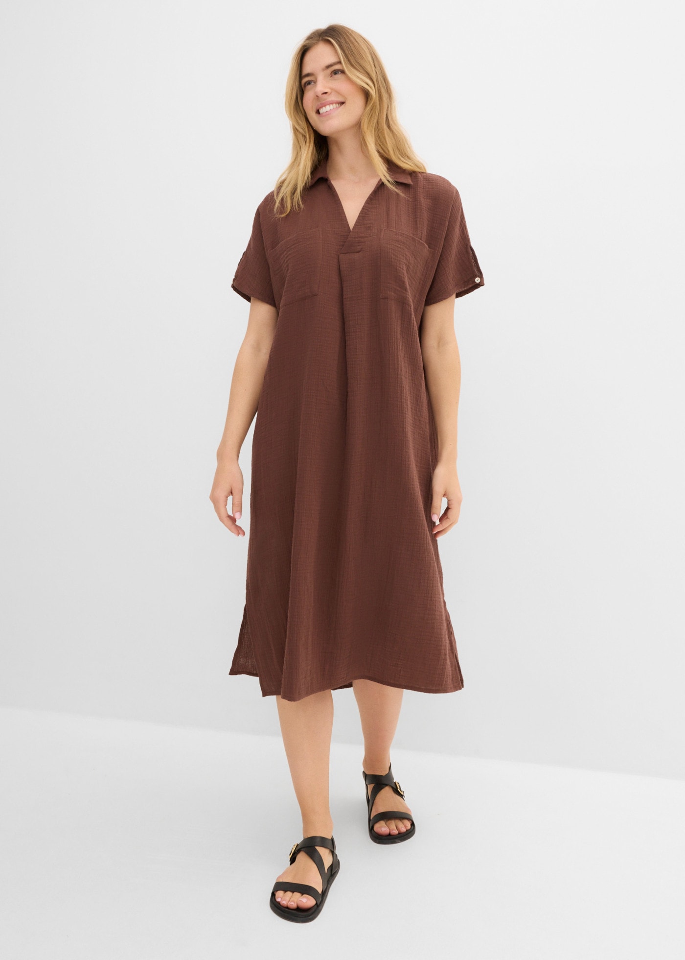 bonprix Robe tunique Oversize-Passform, Kaftan-Schnitt, Kimonoärmel, aus Baumwolle