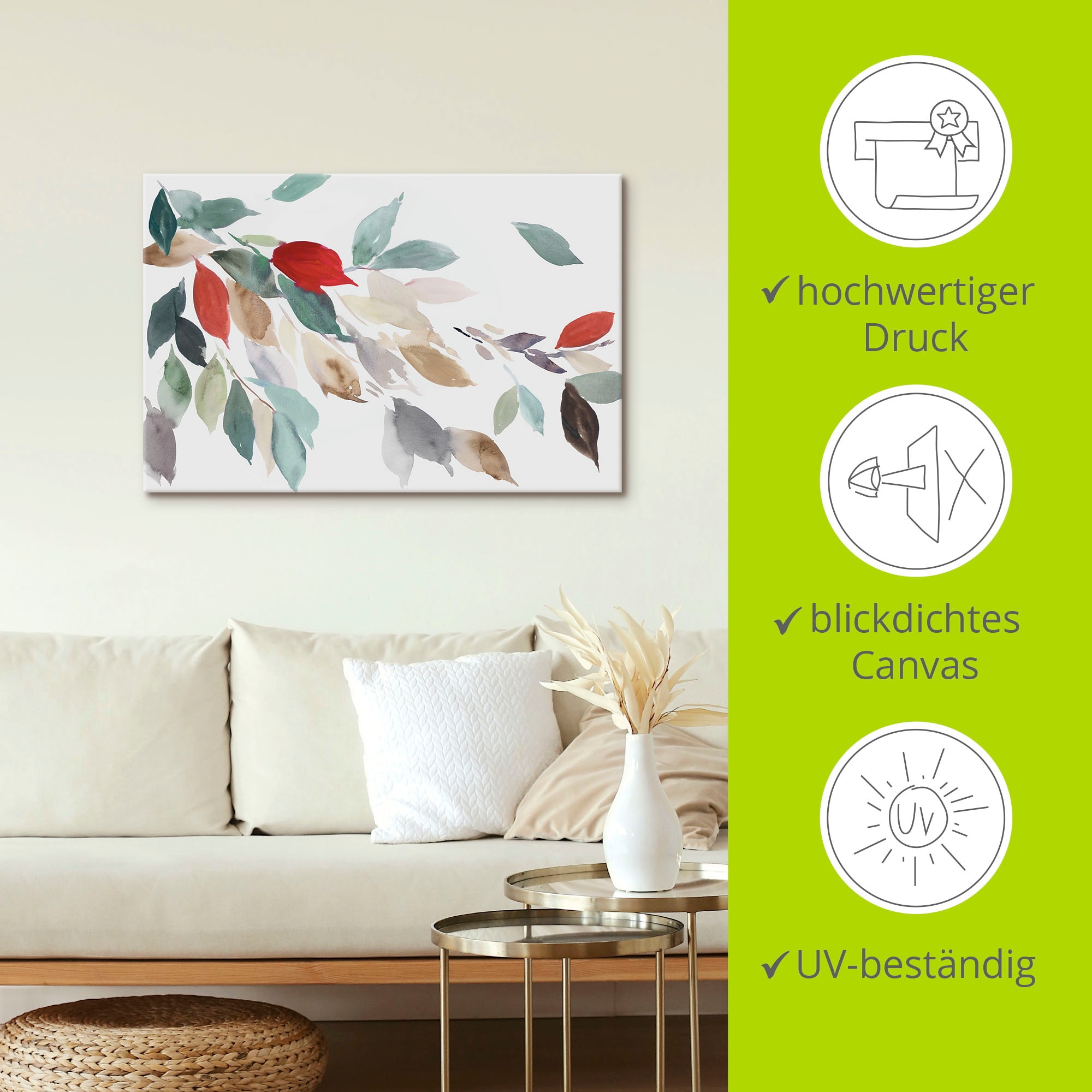 Artland Tableau sur toile »Herbstfarbene Blätter III« 1 cuis tlg. auf Holzrahmen gespannt