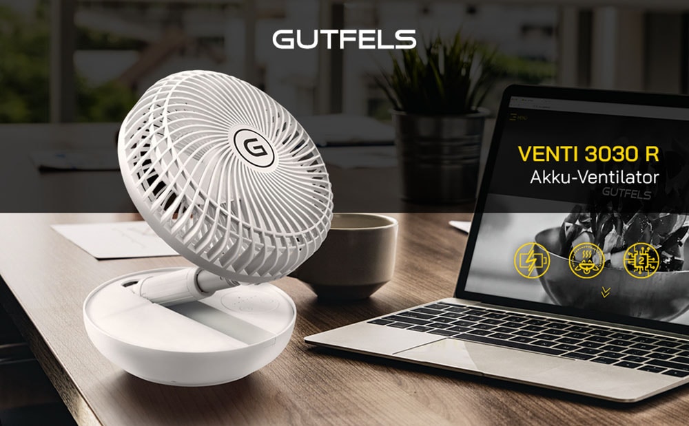 Gutfels Tischventilator »»VENTI 3030 R«« 17 cm Durchmesser klappbar mit 4 Stufen, 20 Std. Akkulaufzeit, mit Powerback Funktion