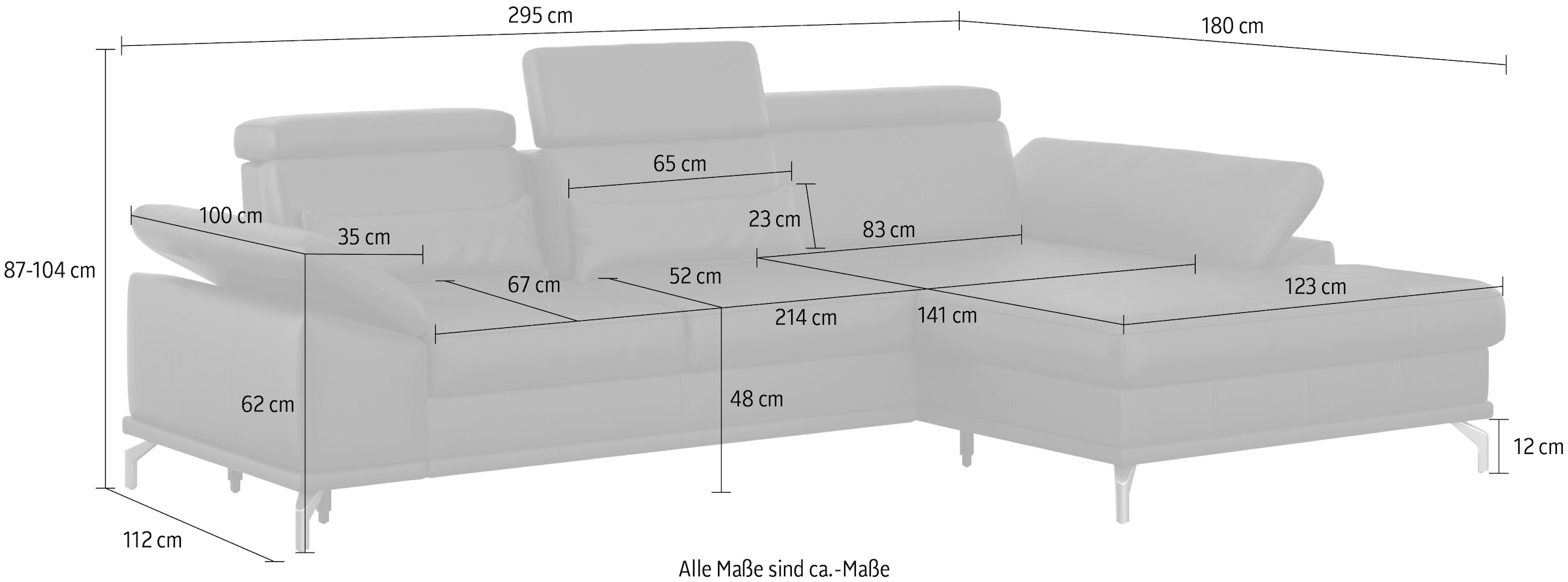 sit&more Ecksofa »Cabrio L-Form, B: 295 cm, mit Sitztiefen-, Arm- & Kopfteilverstellung« 2 Nierenkissen, Federkern, optional Bettfunktion und Stauraum
