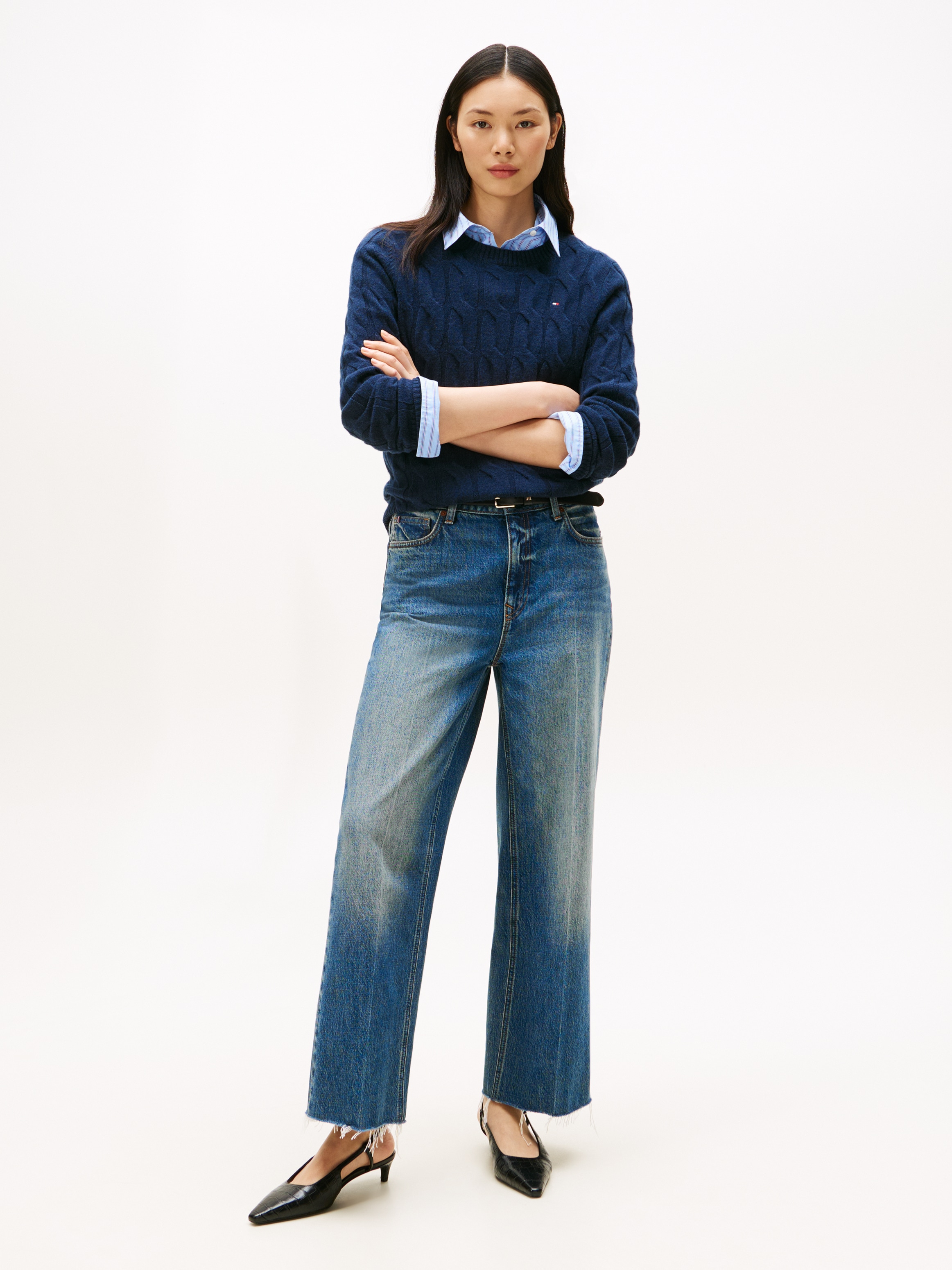 Tommy Hilfiger Pull en tricot »SOFT WOOL CABLE C-NK« Wolle, mit Zopfmuster