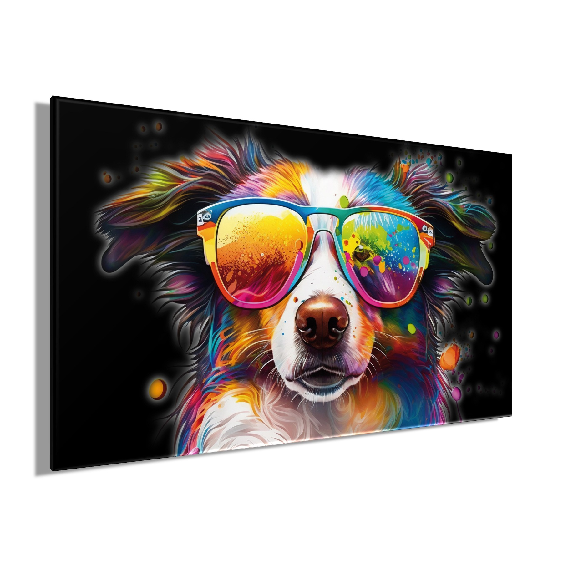 Bönninghoff Tableau sur toile »Wandbild BUNTER HUND XXL 90x150 cm – Leinwandbild Keilrahmen Deko« Images de chiens 1 cuis tlg. tendu sur châssis