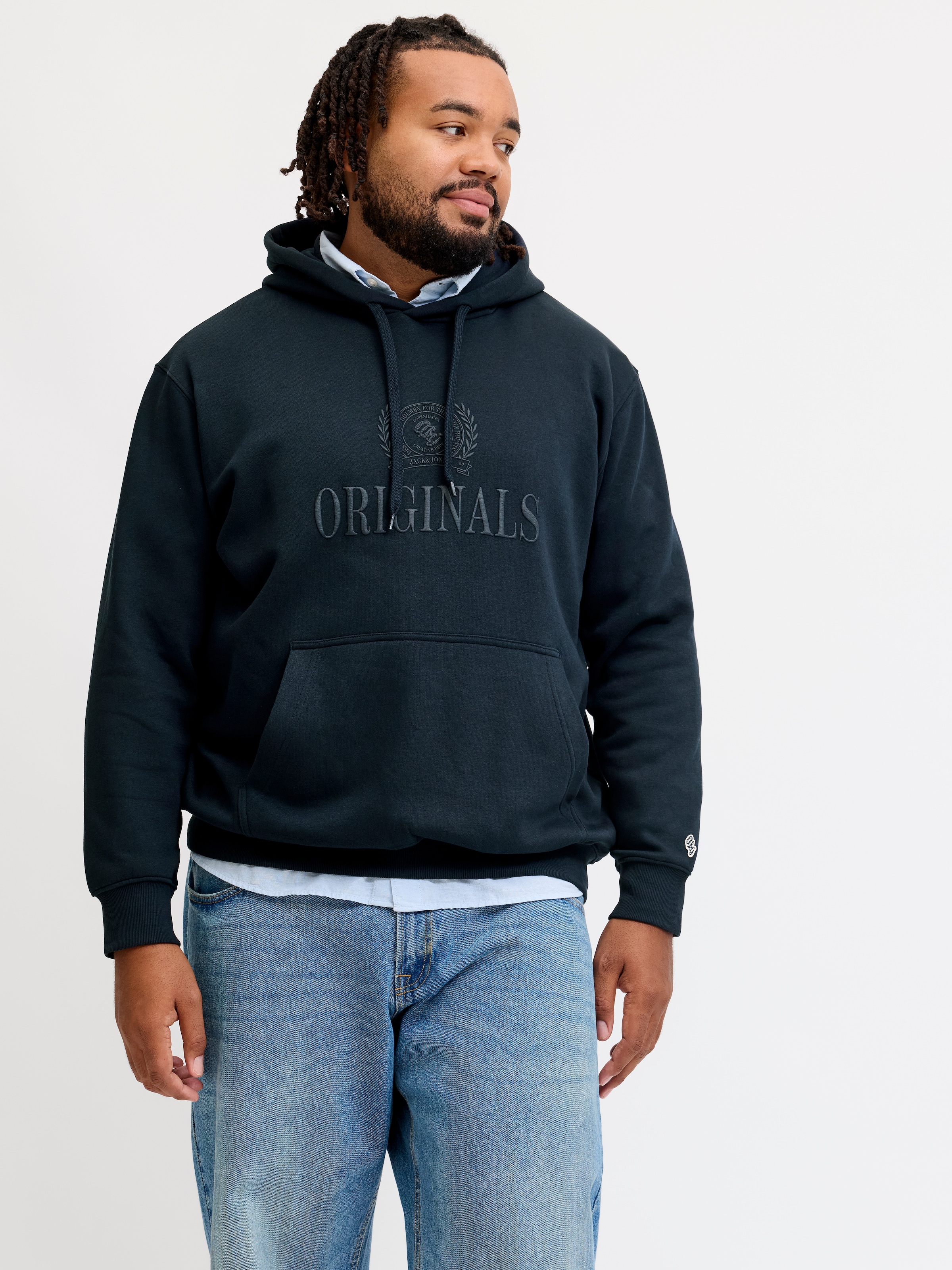 Jack & Jones PlusSize Sweat à capuche »JORFREDERIKSBERG MONOGRAM SWEAT HOOD PLS«, mélange coton, coupe régulière
