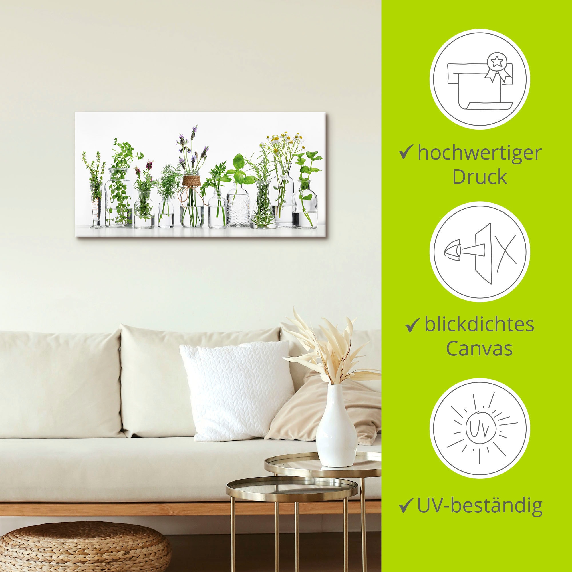 Artland Fresque murale »Öle mit Kräutern« Images d'herbes aromatiques 1 cuis tlg. en image alu, toile, poster, autocollant mural en différentes tailles