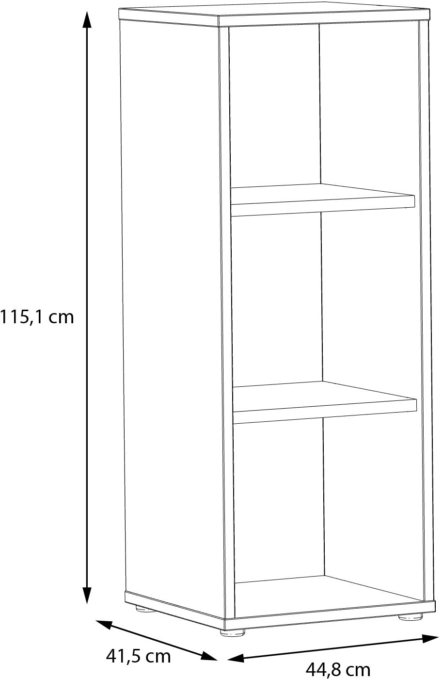 FORTE Étagère à dossiers »Goldsboro« avec 3 compartiments ouverts, largeurs différentes, hauteur 115 cm