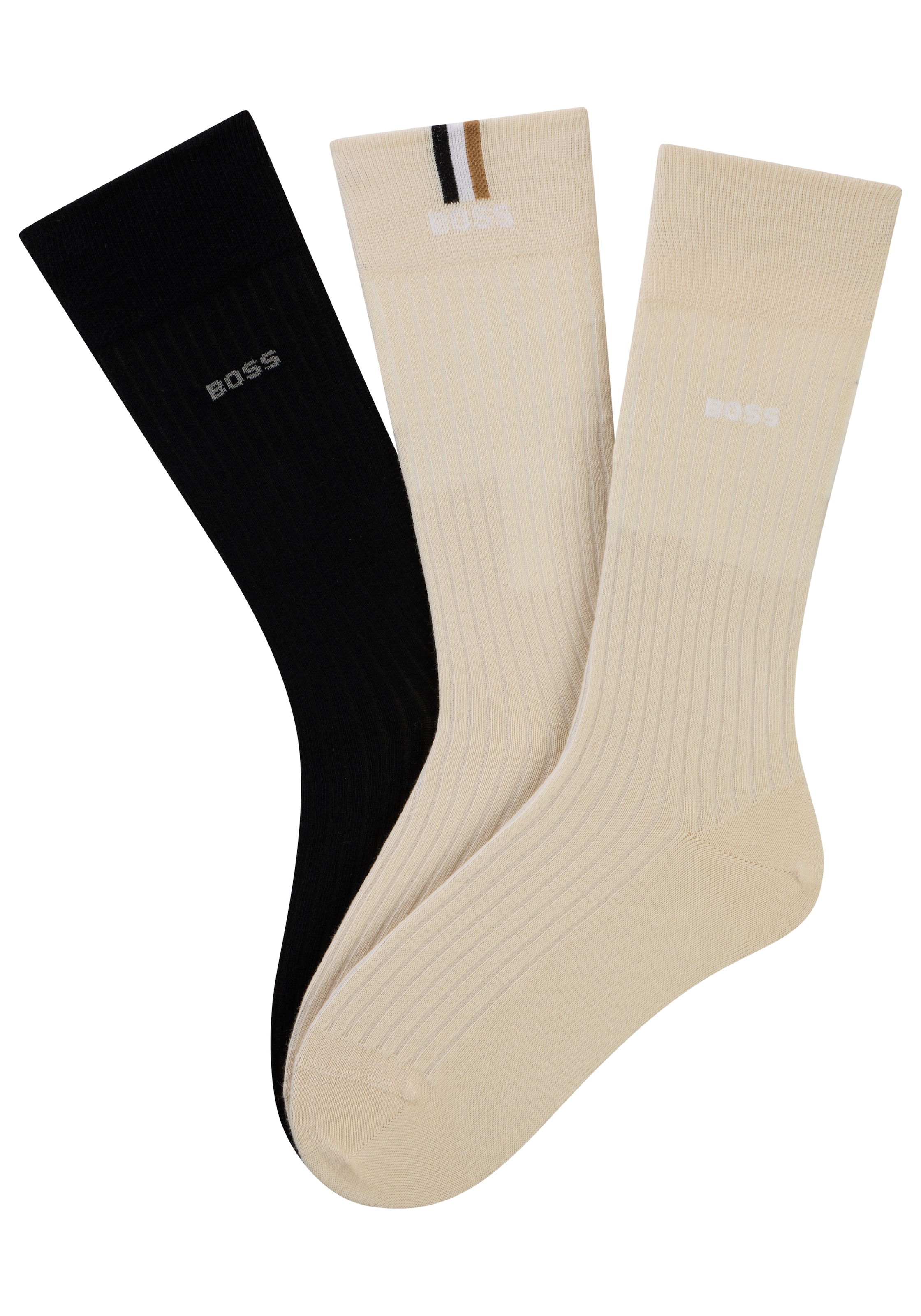 BOSS Chaussettes »3P RS Rib Iconic CC« Paquet, 3 Couple tlg. mit Rippstruktur