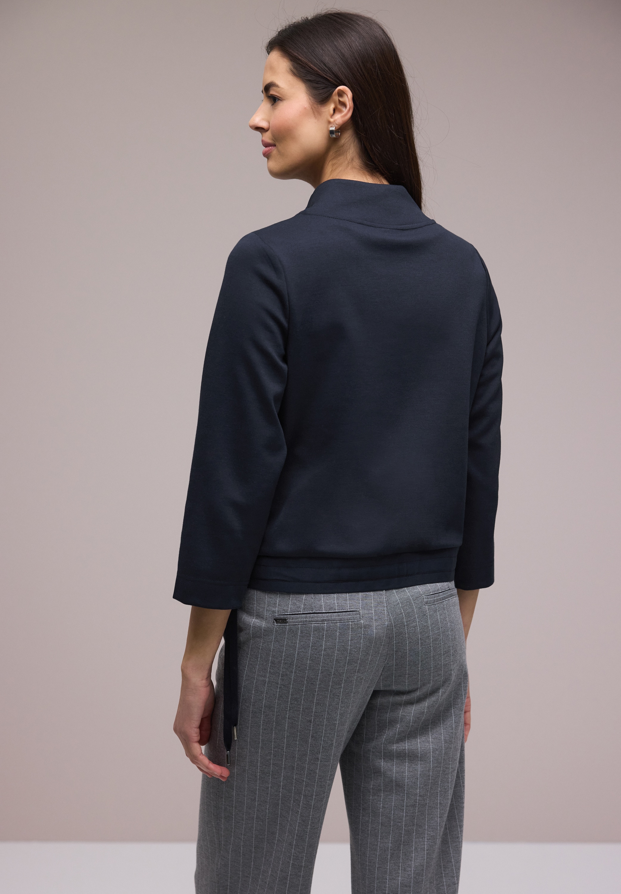 STREET ONE Sweatjacke 3/4-Arm mit Stehkragen und Kordelzügen