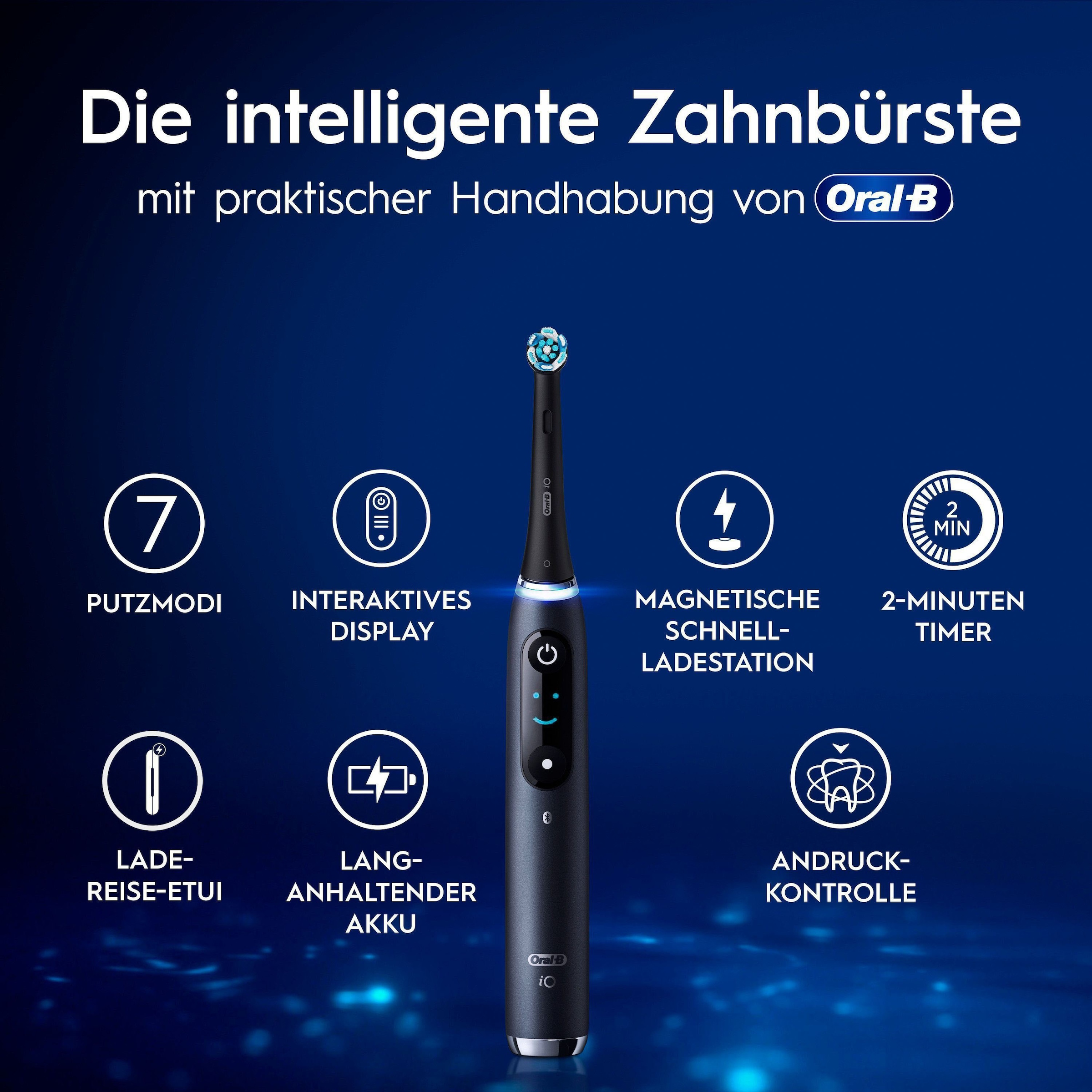 Oral-B Brosse à dents électrique »Oral-B iO Series 9« 2 cuis Aufsteckbürsten 7 modes de brossage pour soins dentaires, analyse 3D, écran couleur & étui de voyage avec charge