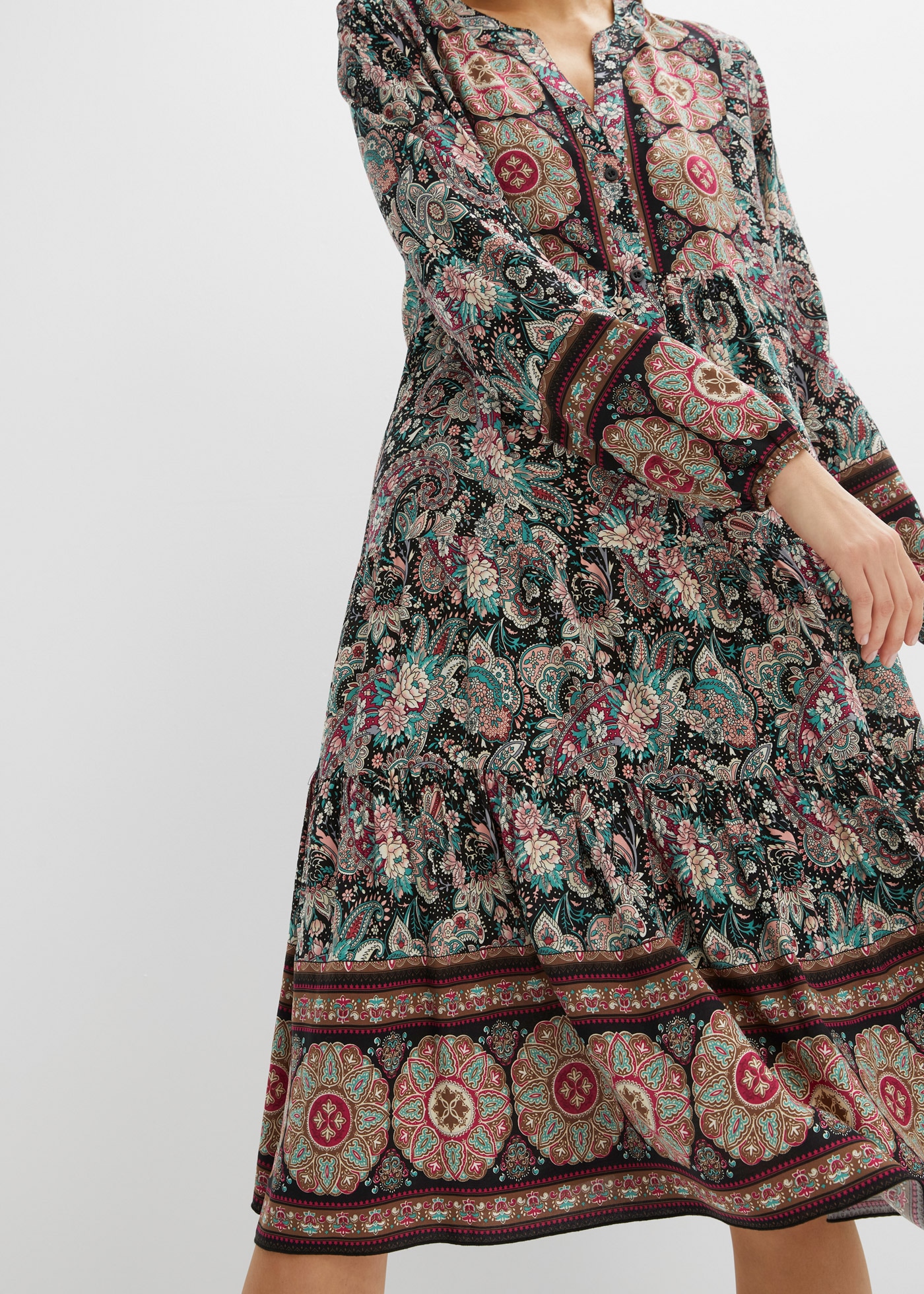 bonprix Robe tunique für Festivals, aus Viskose, A-Linien-Passform, mit langem Arm