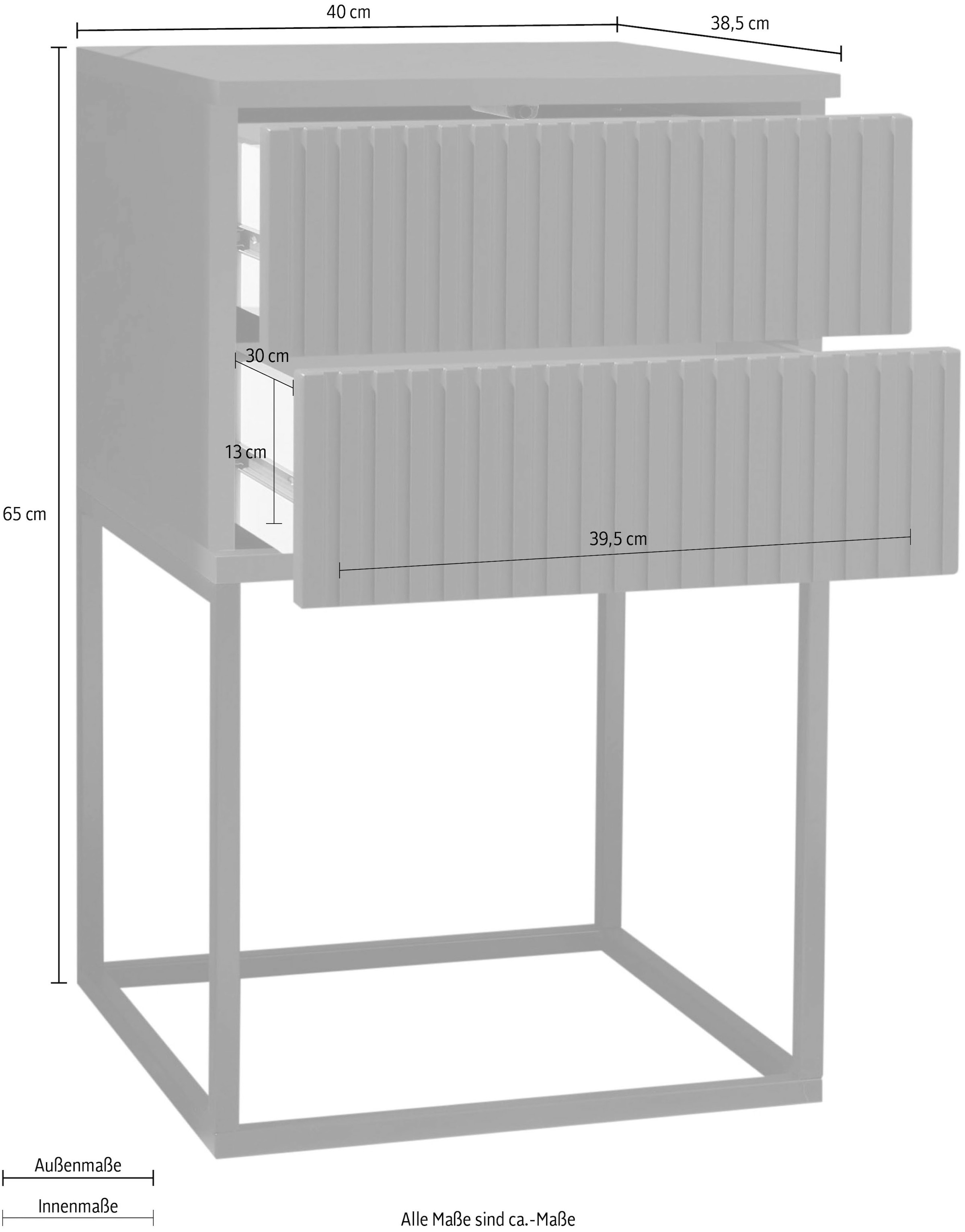 Schlafkontor »Marle Nachtkonsole, Nachtkästchen auf Metall-Fussgestell« Schubkasten in Rillenoptik auf schwarzem Metallgestell