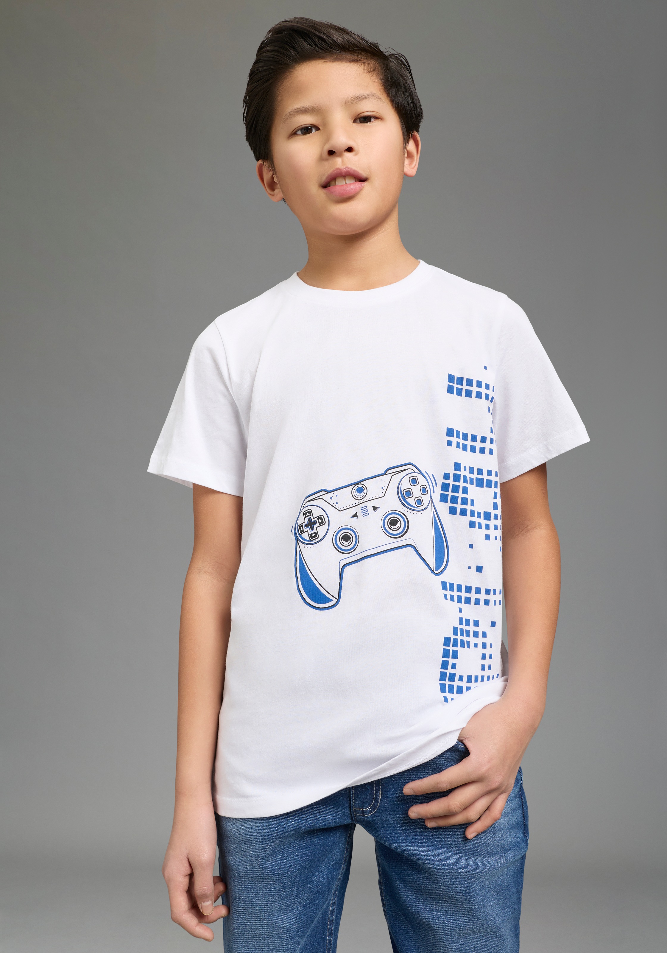 KIDSWORLD T-shirt »2er Pack Shirts mit Gamer/Controller Print« Paquet, 2, 2 pièces coupe basique, col rond, imprimé intégral, en coton