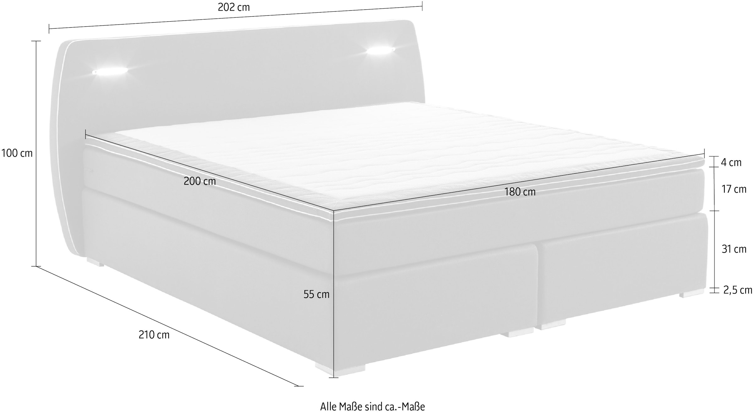 ATLANTIC home collection Boxspringbett »REX LED« inklusive LED-Beleuchtung und Topper