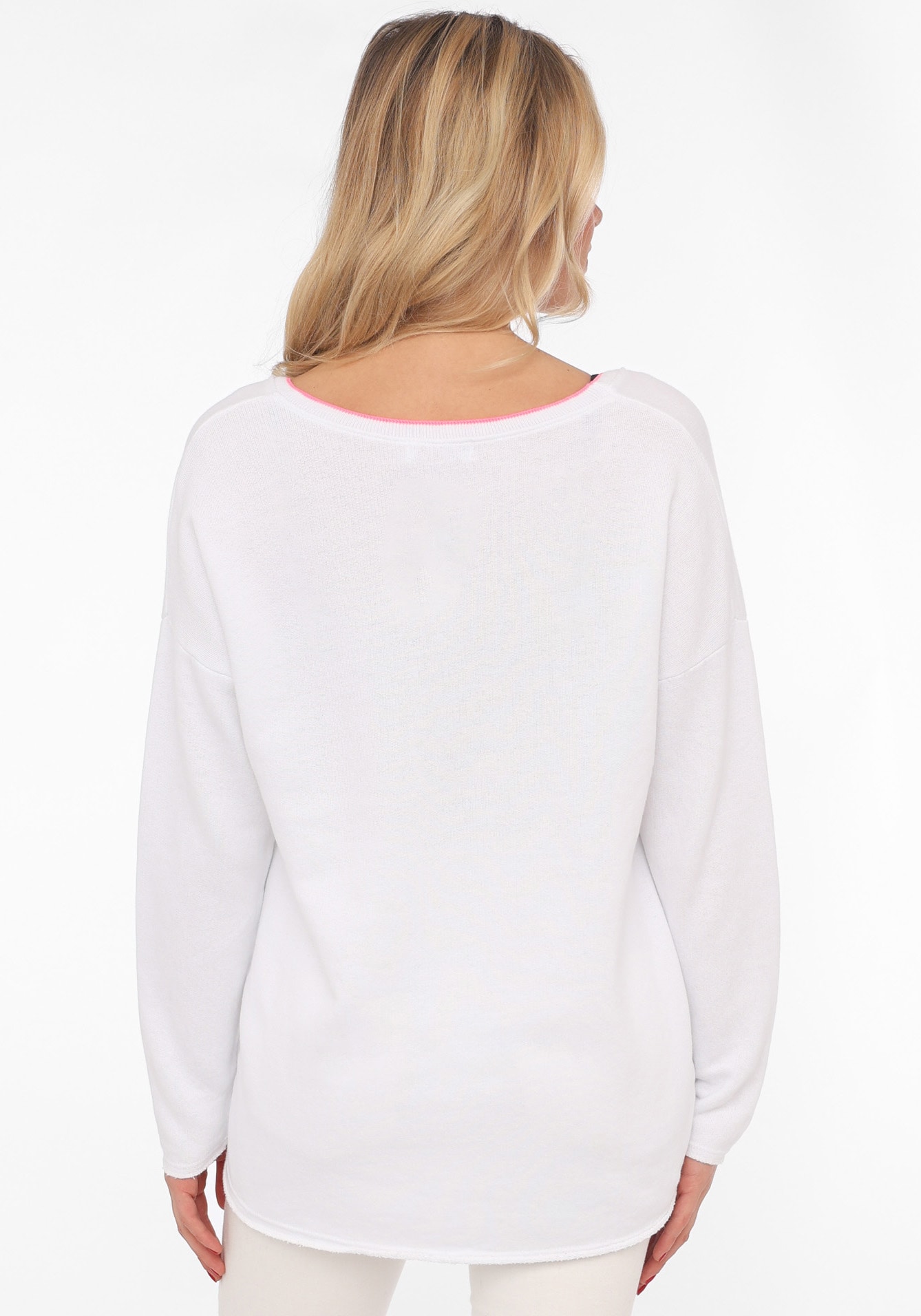 Zwillingsherz Sweatshirt »„Positive Mind Neon Kante”«, mit Kontrastnaht, V-Neck, washed out Optik, langarm
