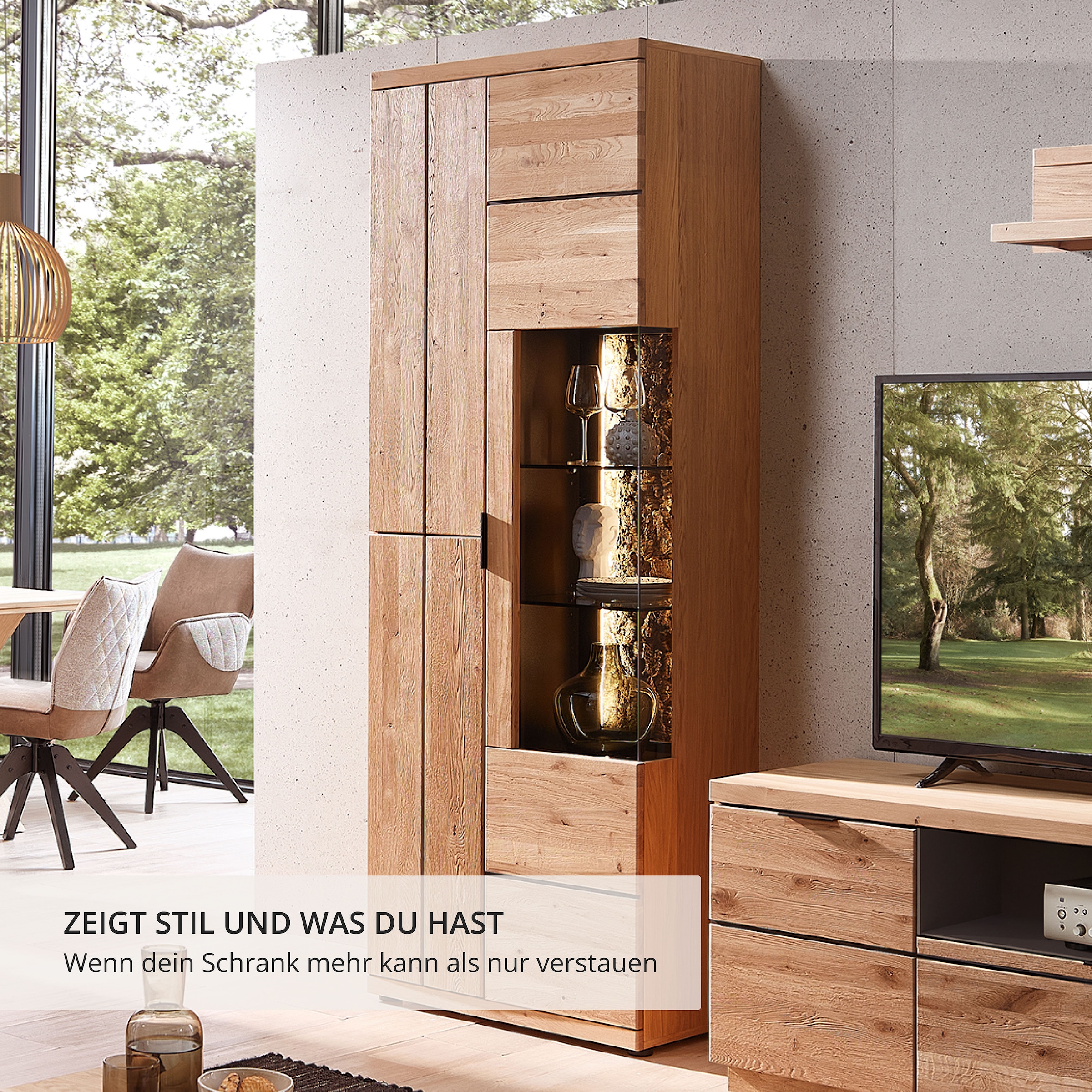 Wohnconcept Vitrines »Donna Vitrine, 75x207x42 (BxHxT)« 1 cuis tlg. Beleuchtung  bestellbar, 3 türig, Echtkork Absetzung, L/R verwendbar