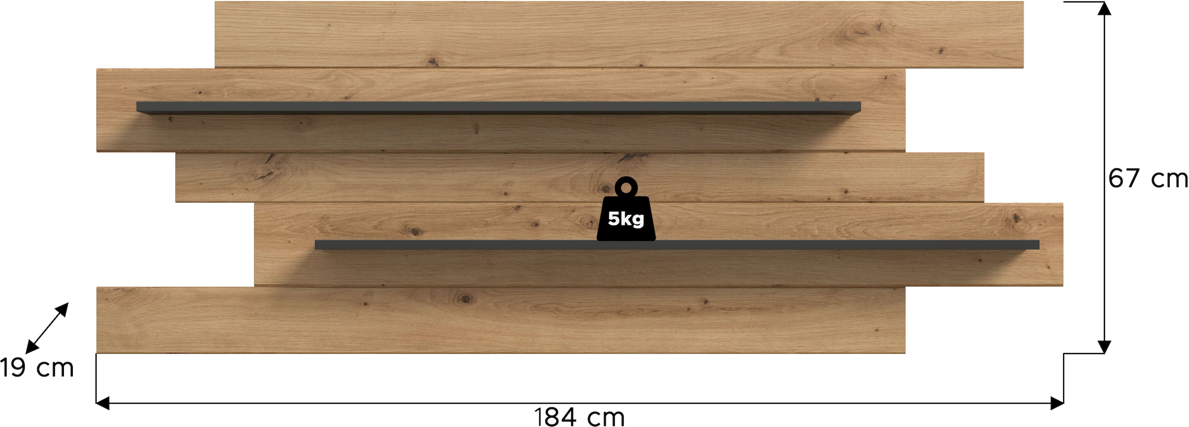 INOSIGN Tableau mural »REHAT, Breite 180 cm, inkl. 2 Ablageböden« 1 cuis tlg. Wandregal, Wandpaneel, Regal, Paneel, Ablageboard