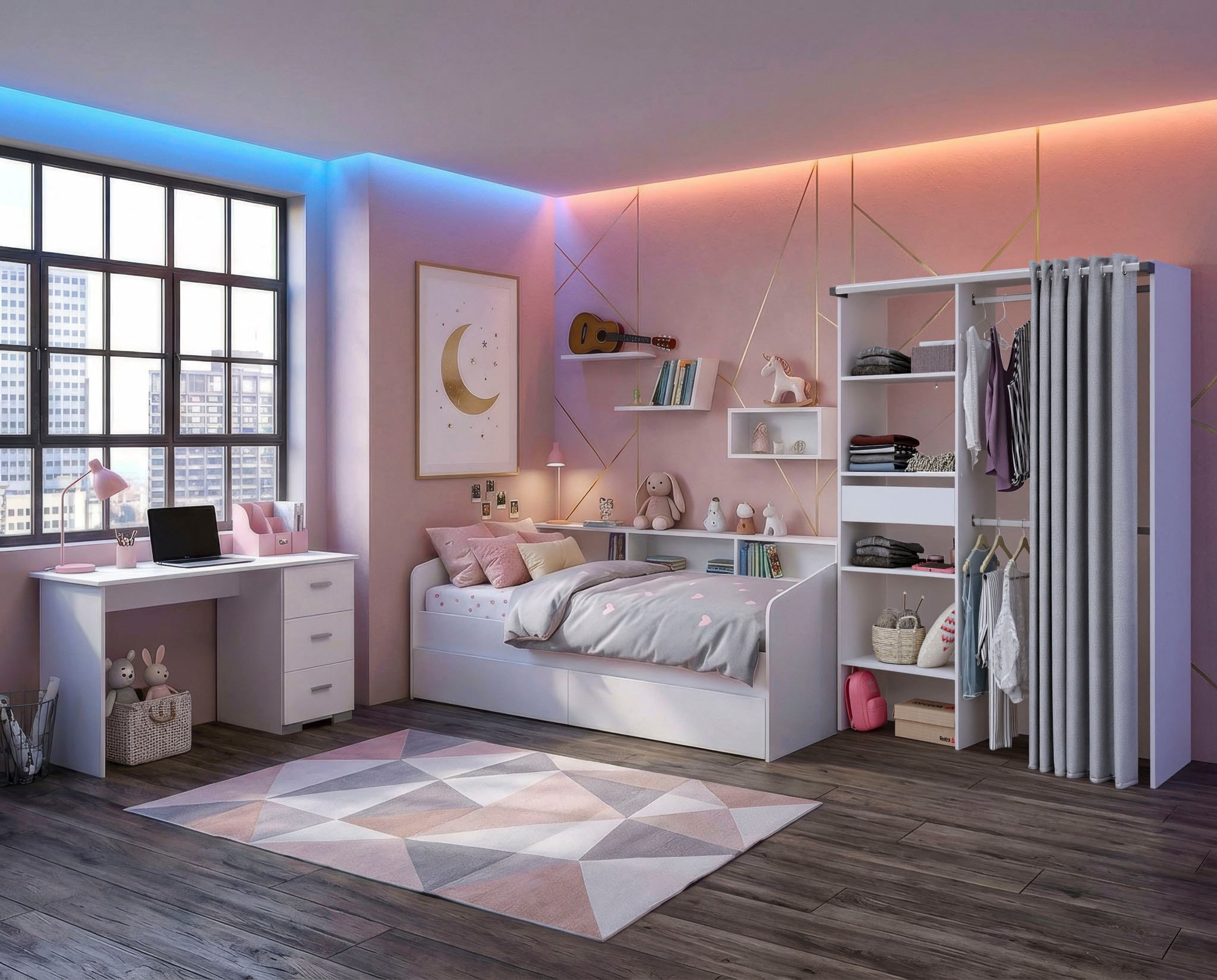 Parisot Set de chambre d'adolescent »Parisot Sleep 12« Ensemble, 3 tlg. paroi arrière du rangement pivotante - blanc ou chêne