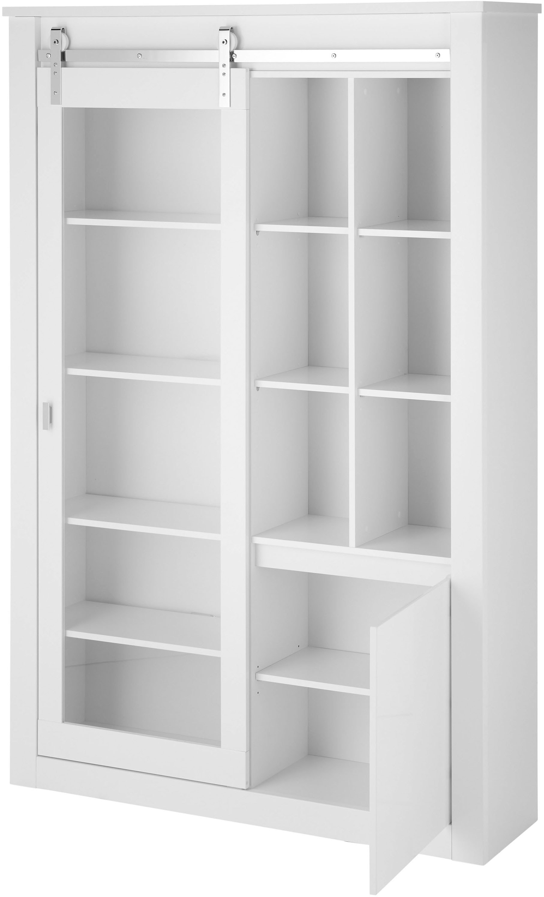 Home affaire Vitrine »Daytona, moderner Hochschrank, Glasvitrine in Weiss Hochglanz« mit Schiebetürenbeschlag in Chrom-Optik, ausreichend Stauraum