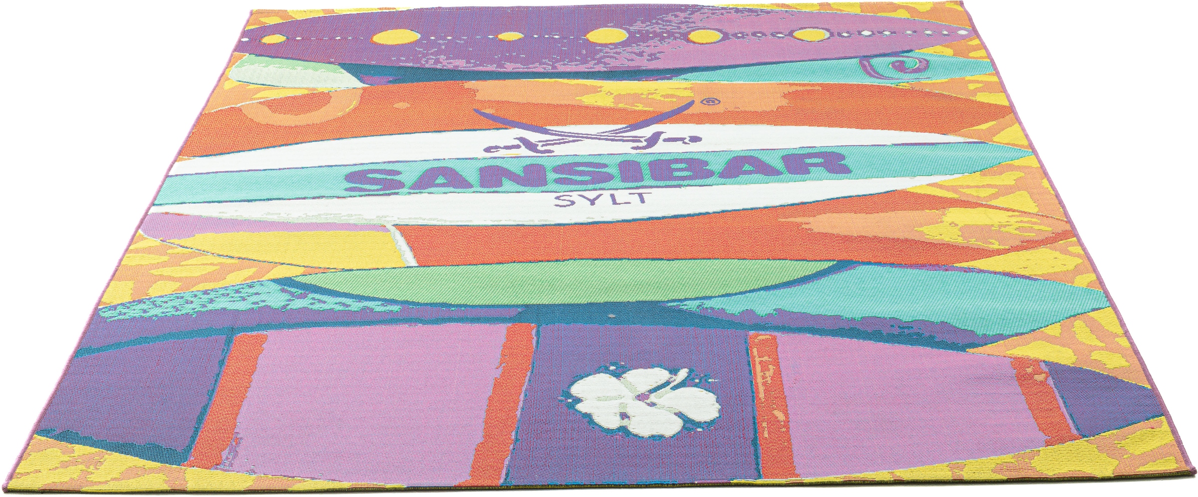 Sansibar Teppich »Rantum Beach SA-020« rechteckig 5 mm Höhe Flachgewebe, modernes Design, Surfboards, In- und Outdoor geeignet