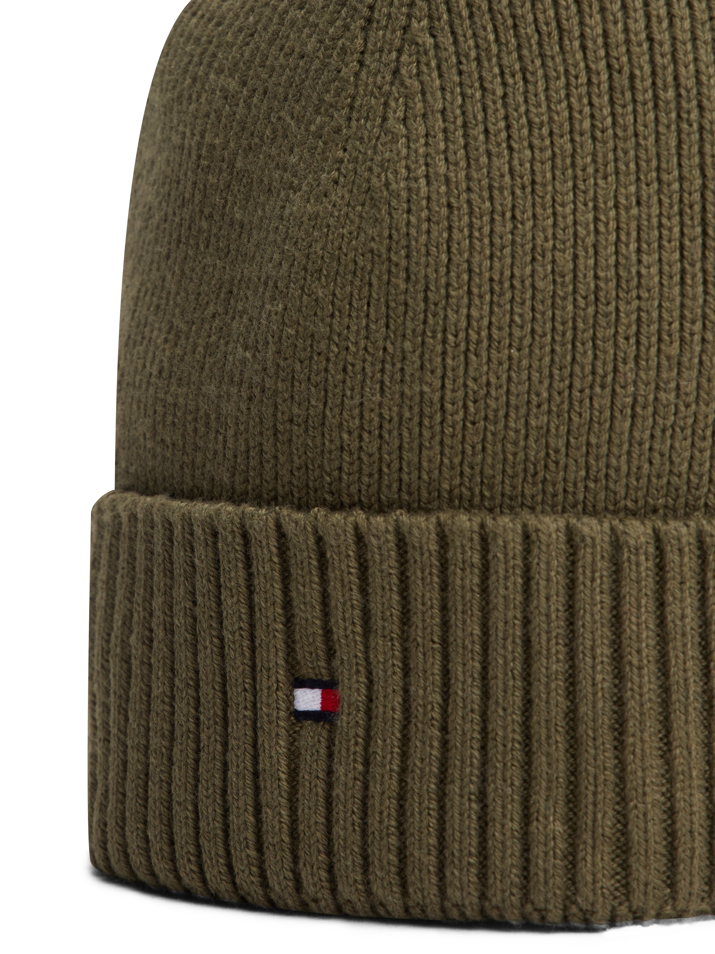 Tommy Hilfiger Strickmütze »TH FLAG PIMA COTTON BEANIE« Beanie mit Logostickerei, mit Kaschmiranteil Unisex
