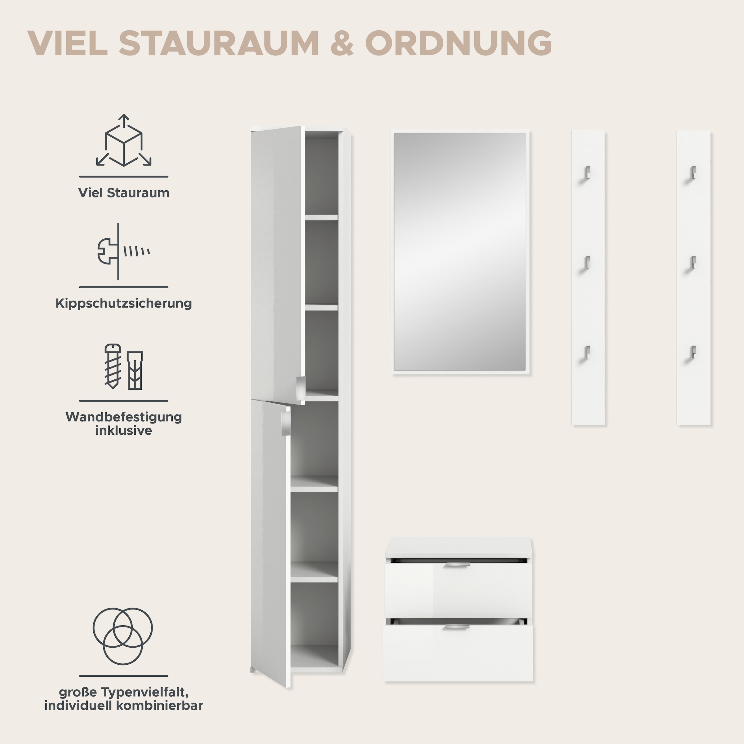 Home affaire Garderoben-Set »Trondheim, Garderobenset 4-tlg. Breite 148 cm,« 4 Stk. tlg.