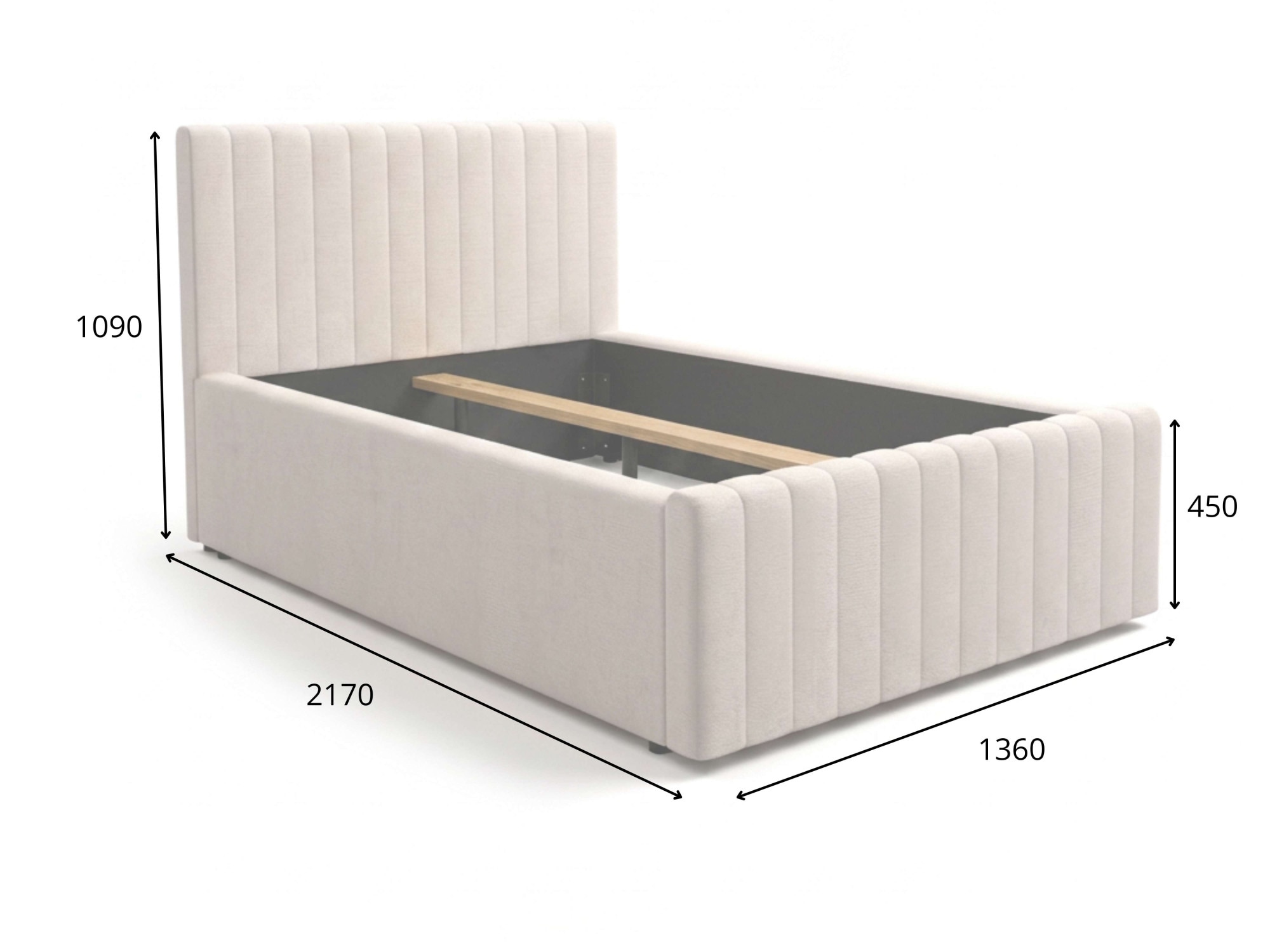 GOODproduct Lit rembourré »MOIVRE, vertikale Steppung in Rillenoptik, wahlweise mit Bettkasten« lit avec rangement, tête de lit rembourrée, sans matelas, design moderne