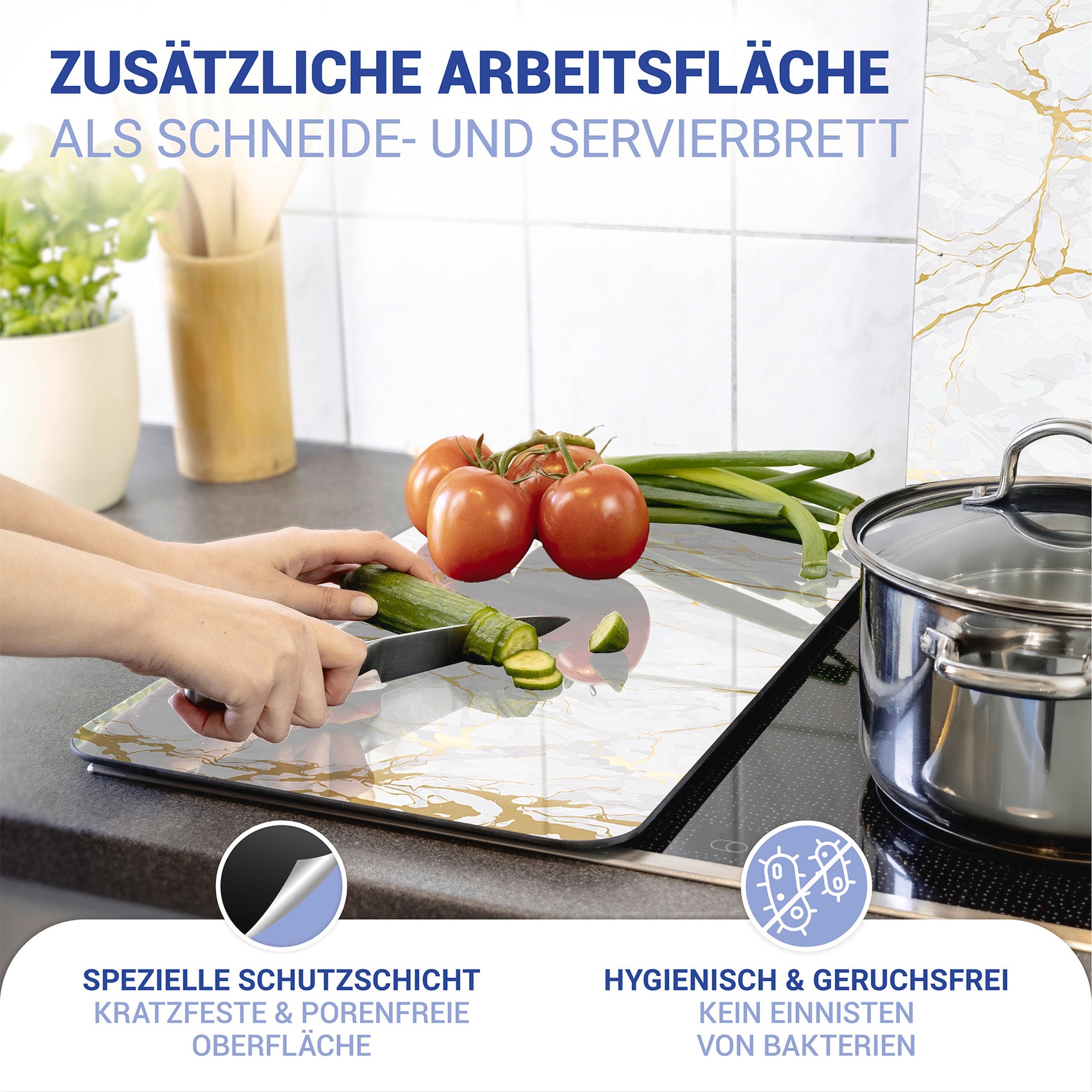 WENKO Herd-Abdeckplatte »Universal Modell Marmor Gold« Herdabdeckung für alle Herdarten, kratzfest, mit rutschfesten Füssen