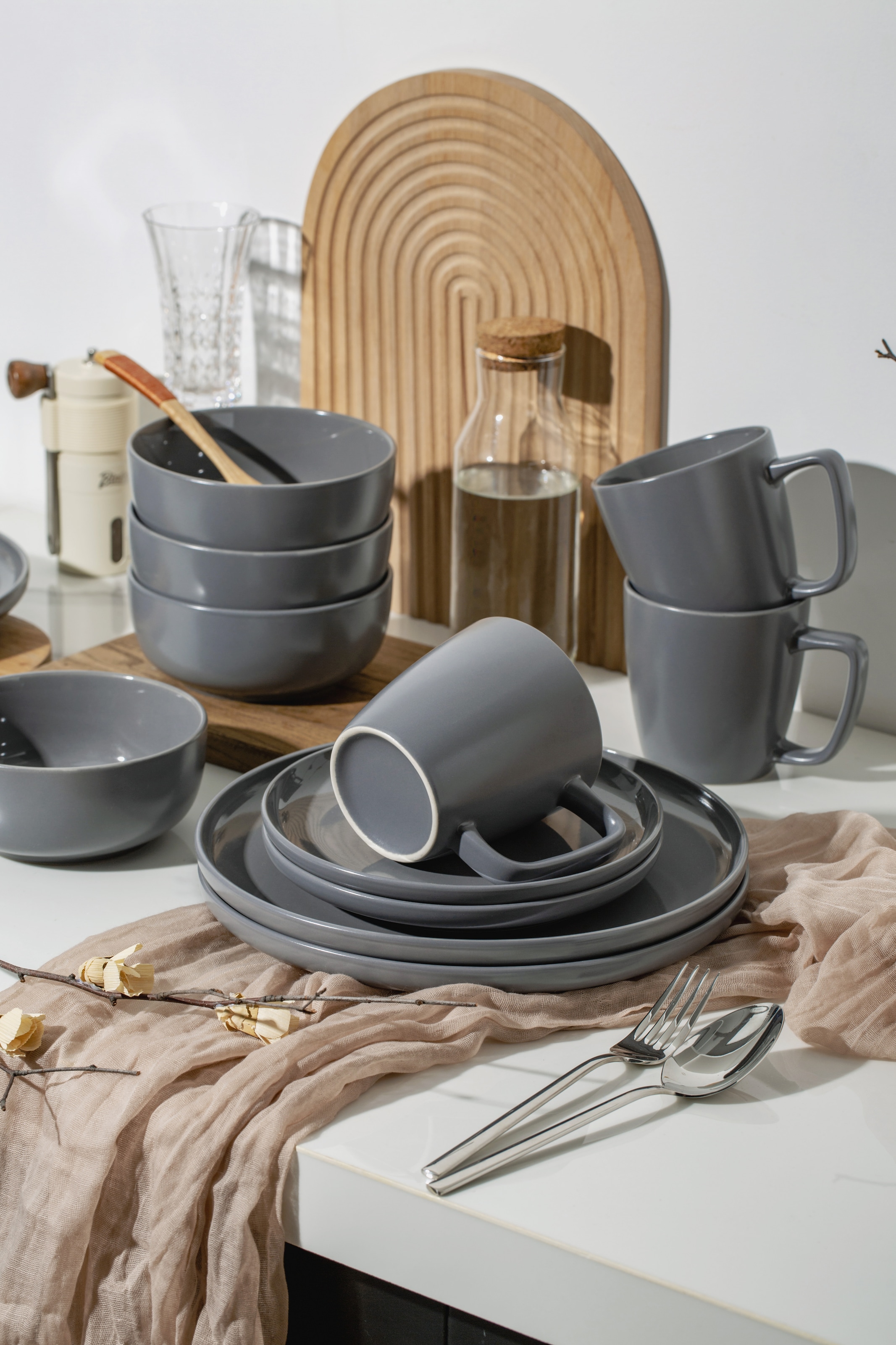 my home Geschirr-Set »Timula, aussen matt, innen glänzend« spülmaschinenfest und mikrowellengeeignet