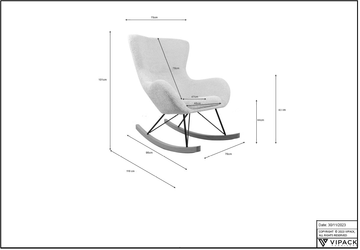 Vipack Fauteuil à bascule »in flauschigem Bouclé Stoff gepolstert, zeitlose Optik« utilisable partout, confort d’assise confortable pour la détente,  permet des mouvements de balancement doux, patins avec protection de sol en feutre