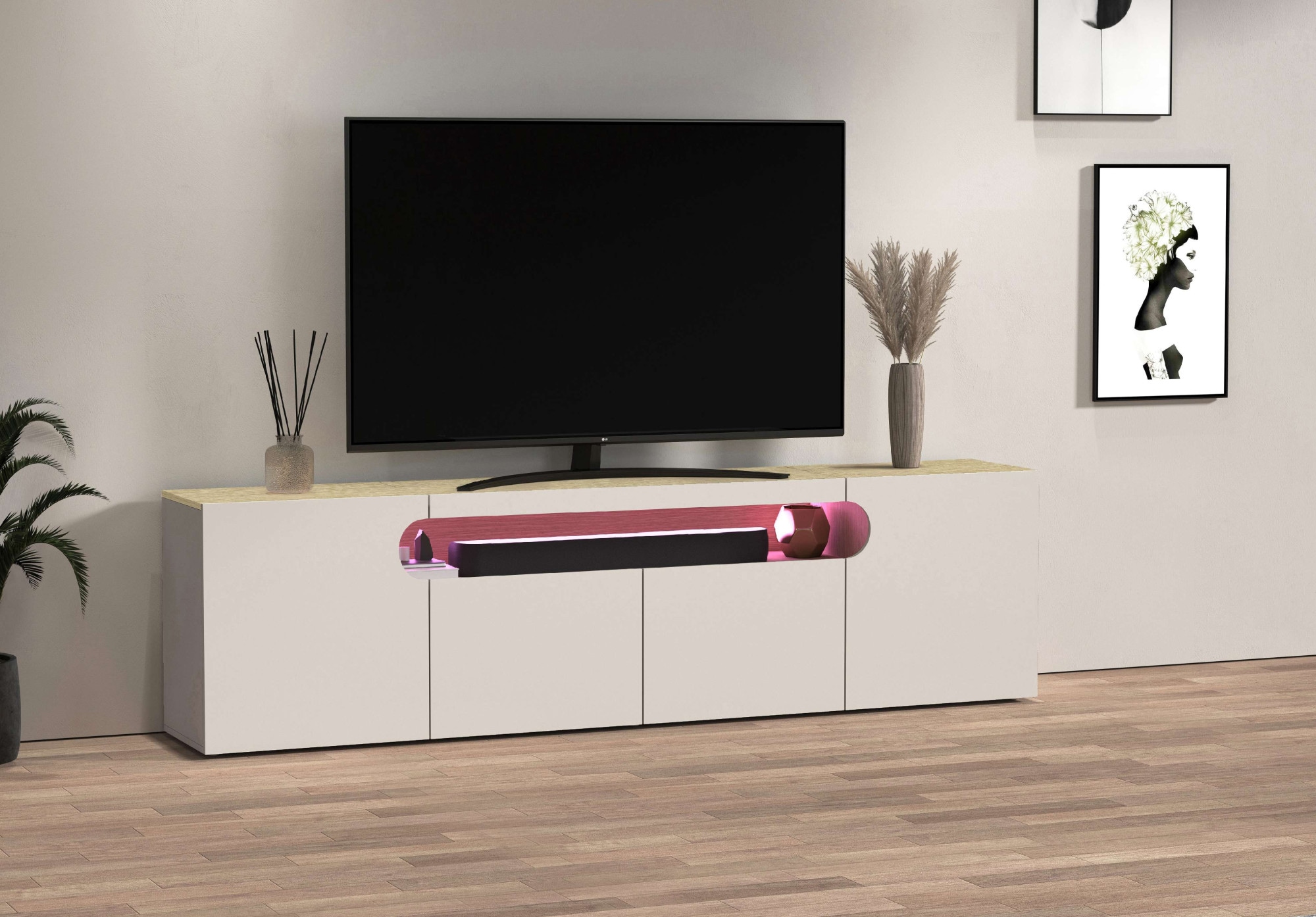 GOODproduct Lowboard »REAL,Lowboard,TV-Kommode,TV-Möbel,TV-Bank« 1 Stk. tlg. Mit 4 Türen, davon 2 abgerundet, die ein ovales offenes Fach bilden