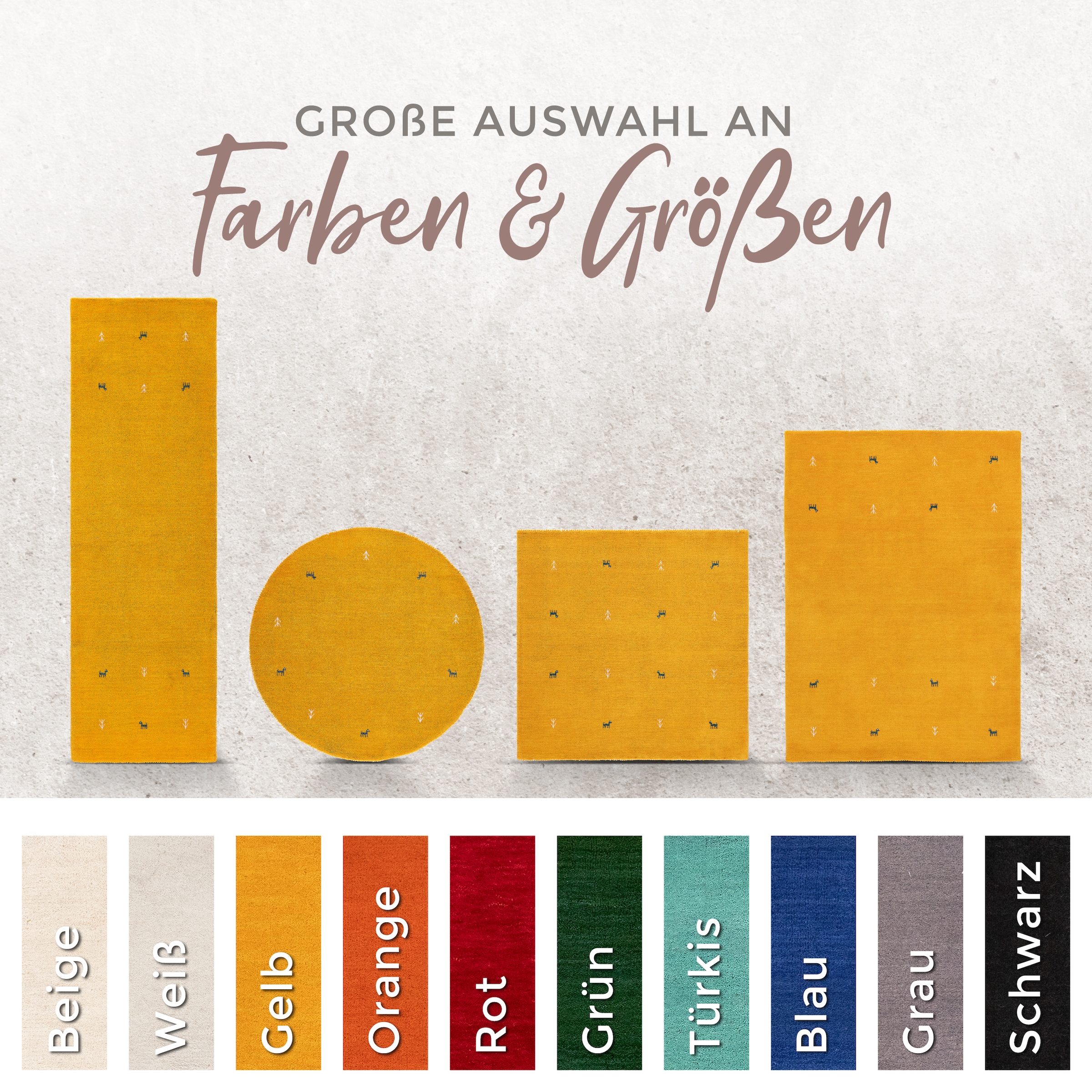 carpetfine Wollteppich »Gabbeh Uni« rund 15 mm Höhe reine Wolle handgewebt, Gabbeh Tiermotiv warmes Raumklima viele Grössen