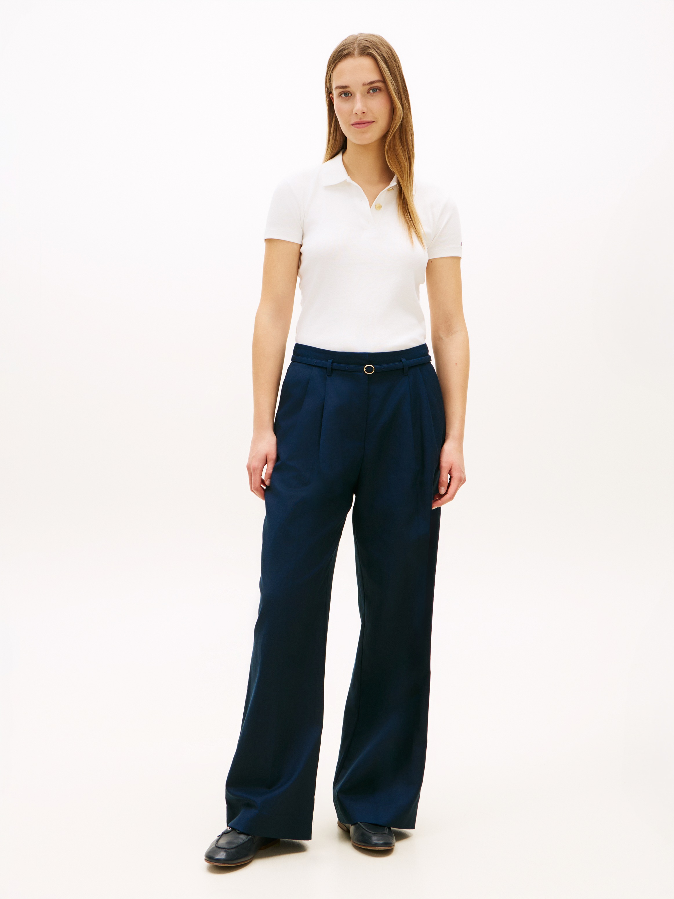 Tommy Hilfiger Pantalon à pinces »LINEN BLEND WIDE LEG PANT«  avec plis marqués et ceinture assortie