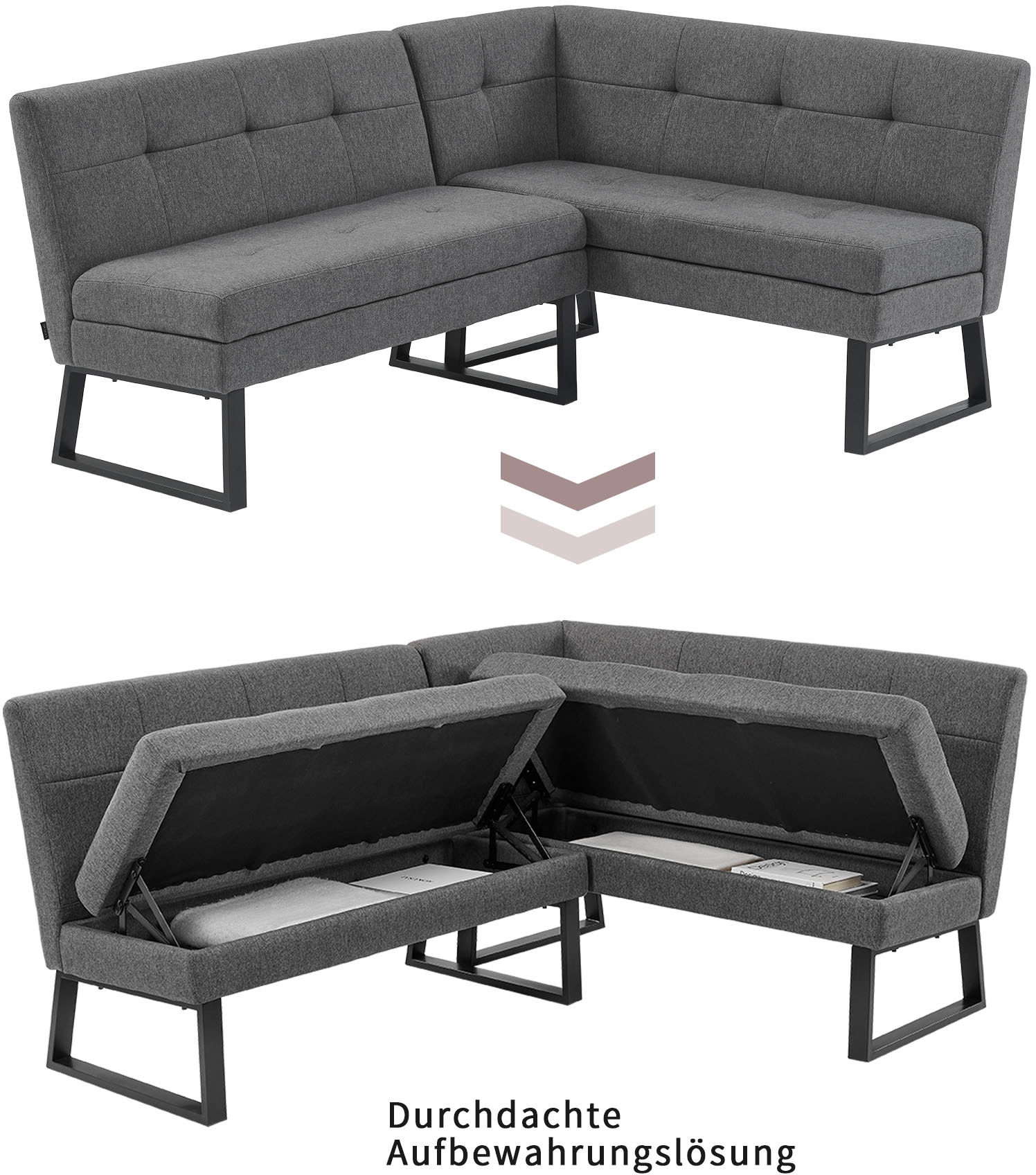 Home affaire Banc d'angle »Geranie, Sitzbank, Essbank, pflegeleichter Strukturstoff« Eckbank inkl. Stauraum, Pulverbeschichtetes Metallgestell